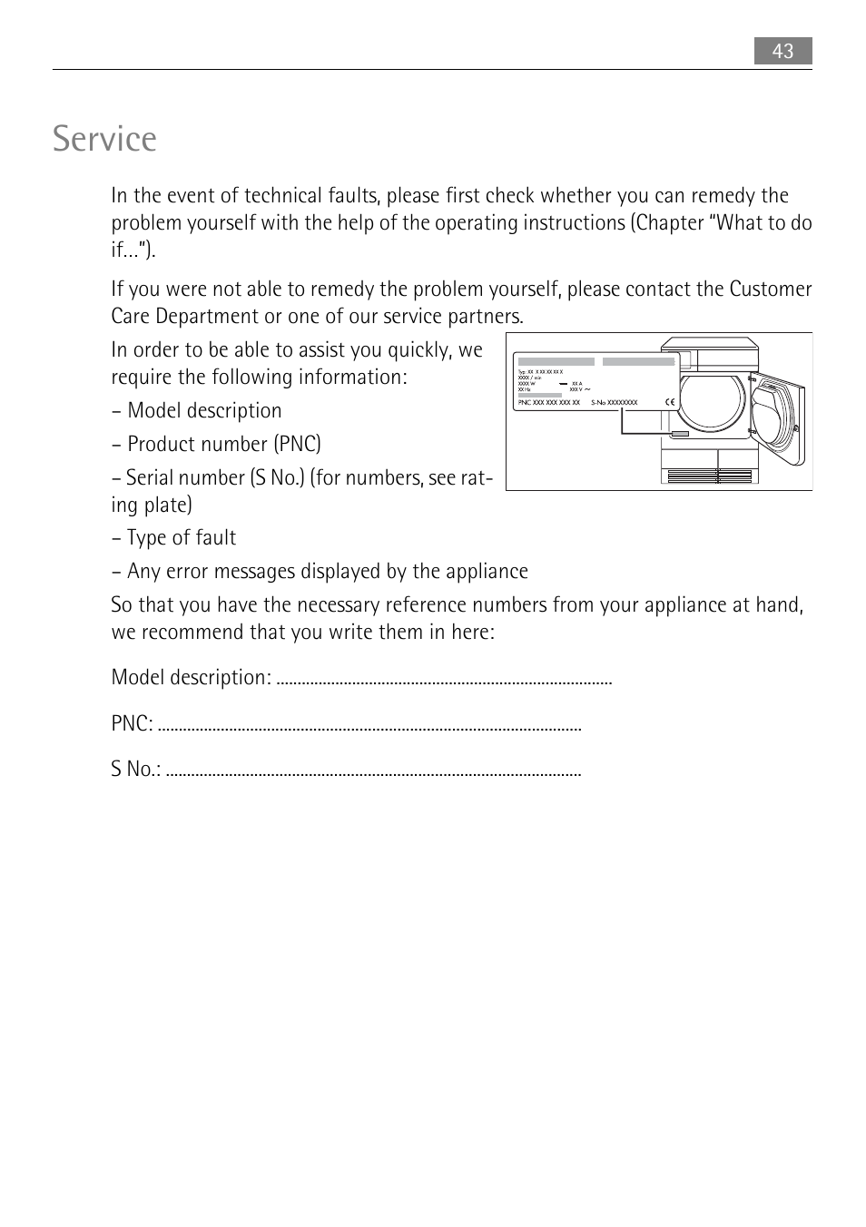 Service | Electrolux 58840R User Manual | Page 43 / 44