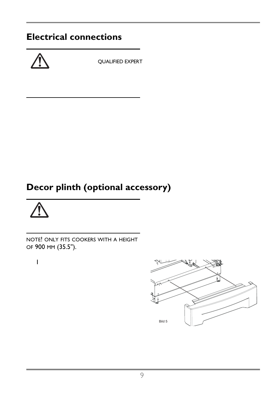 Electrical connections, Decor plinth (optional accessory) | Electrolux EKC60752 User Manual | Page 10 / 72