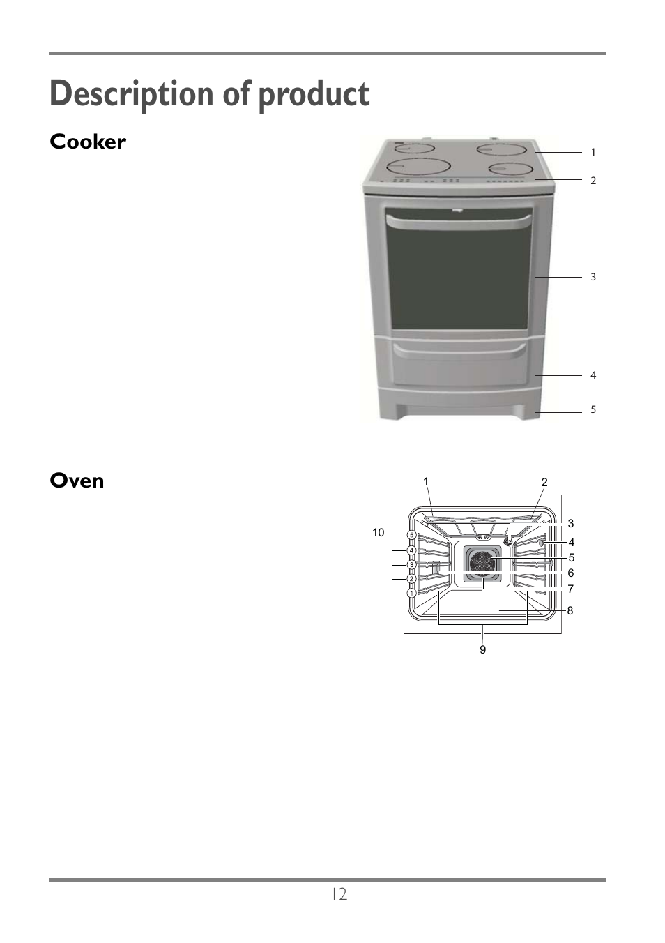 Description of product, Cooker, Oven | Electrolux EKC60752 User Manual | Page 13 / 72