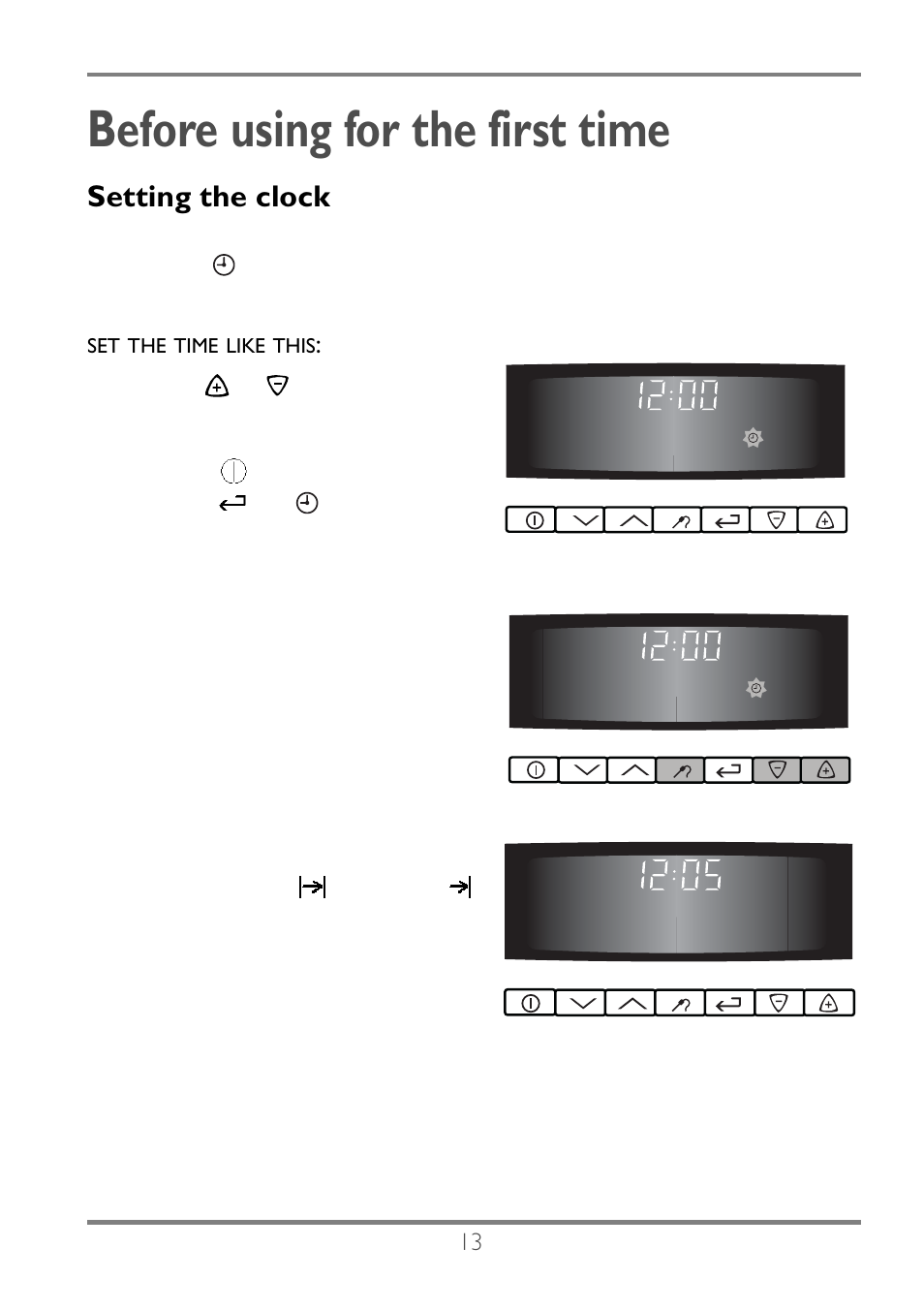 Before using for the first time, Setting the clock | Electrolux EKC60752 User Manual | Page 14 / 72