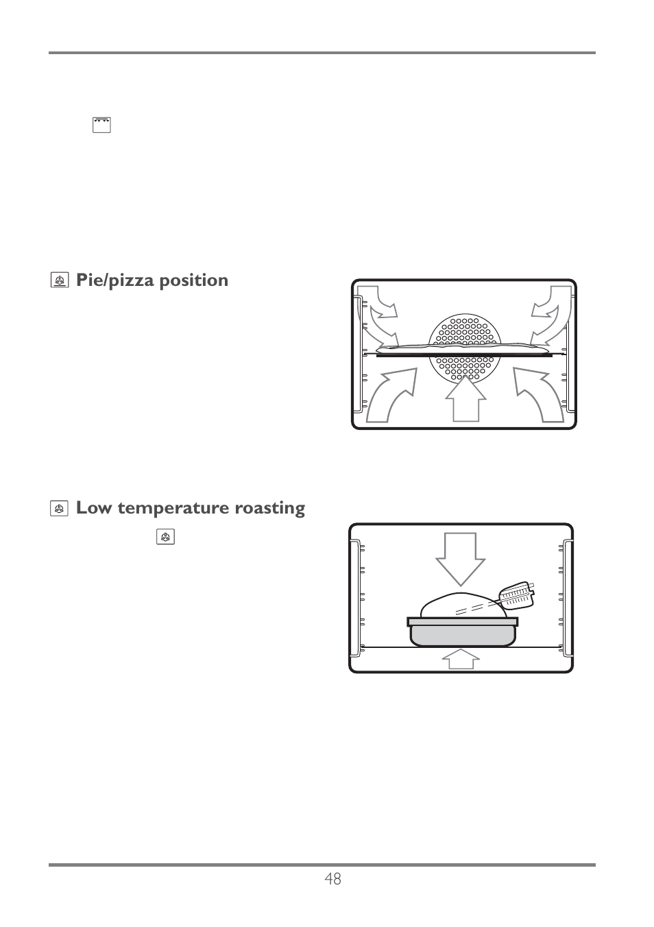 Pie/pizza position, Low temperature roasting | Electrolux EKC60752 User Manual | Page 49 / 72