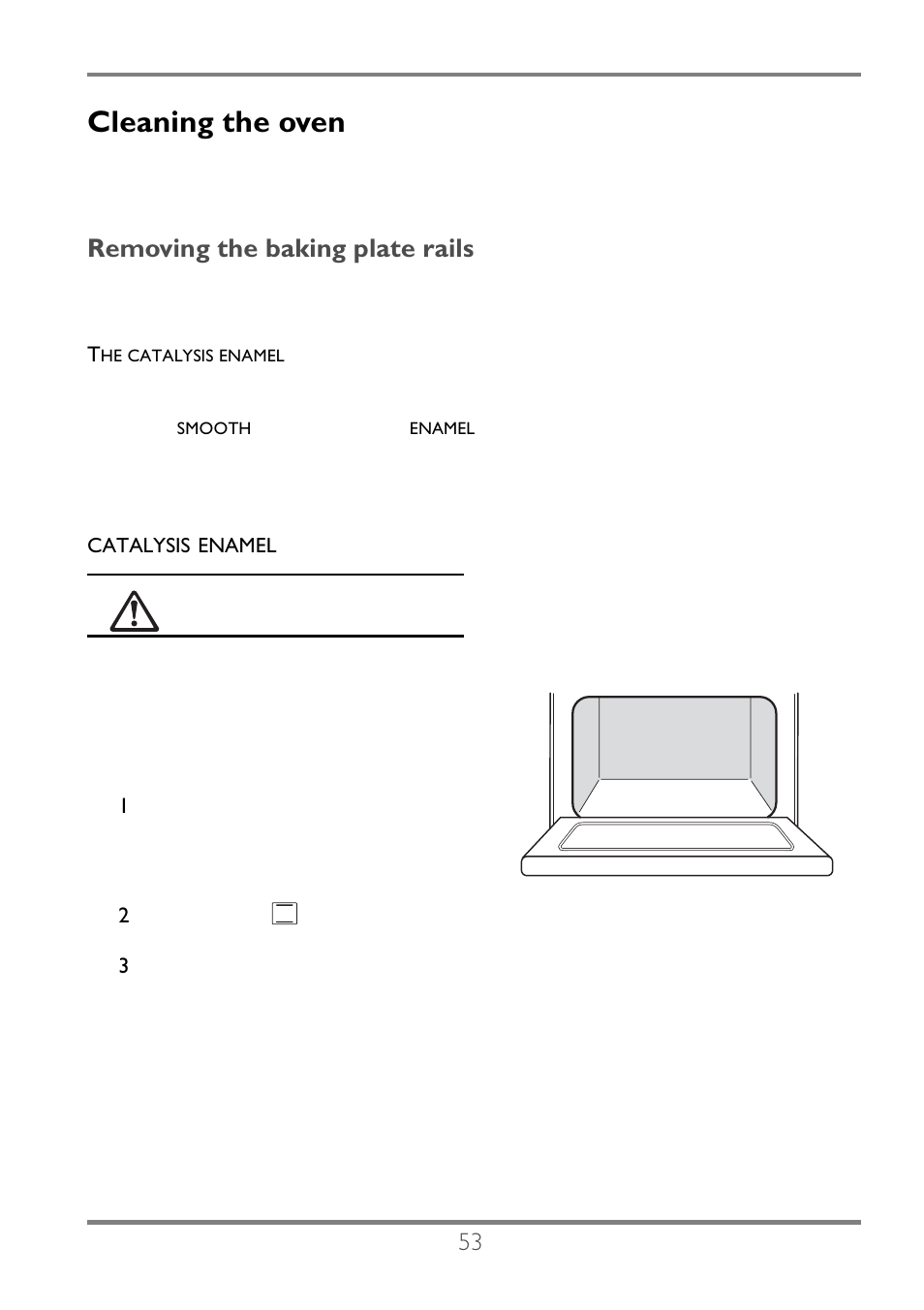 Cleaning the oven, Removing the baking plate rails | Electrolux EKC60752 User Manual | Page 54 / 72
