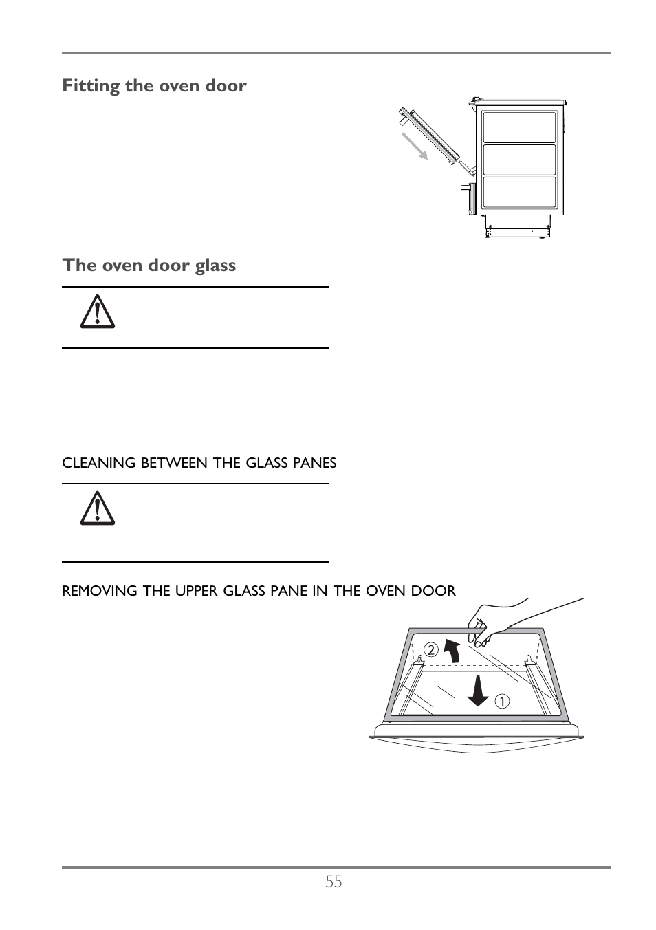 Fitting the oven door, The oven door glass | Electrolux EKC60752 User Manual | Page 56 / 72