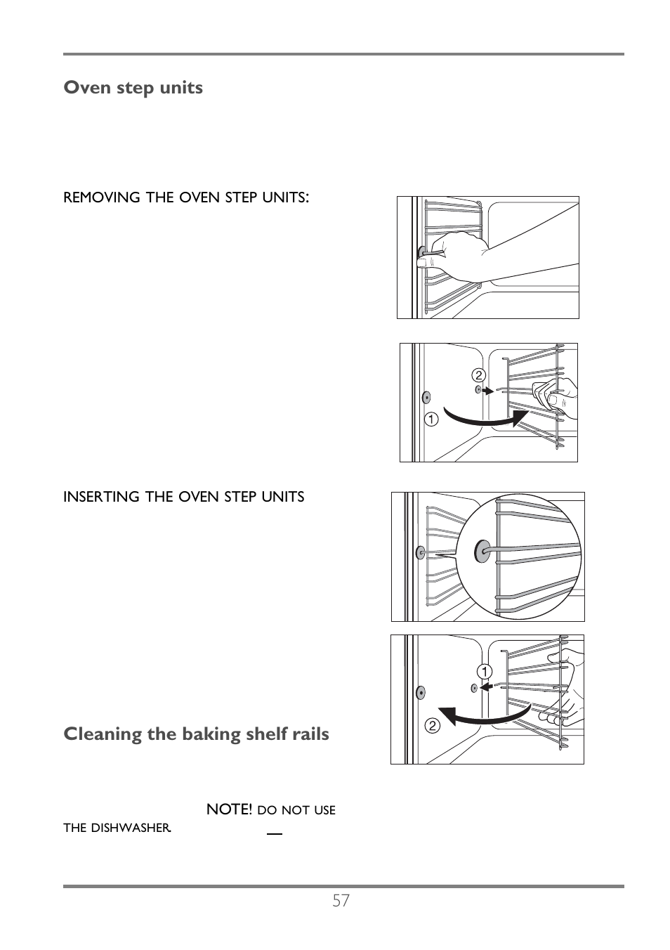 Oven step units, Cleaning the baking shelf rails | Electrolux EKC60752 User Manual | Page 58 / 72