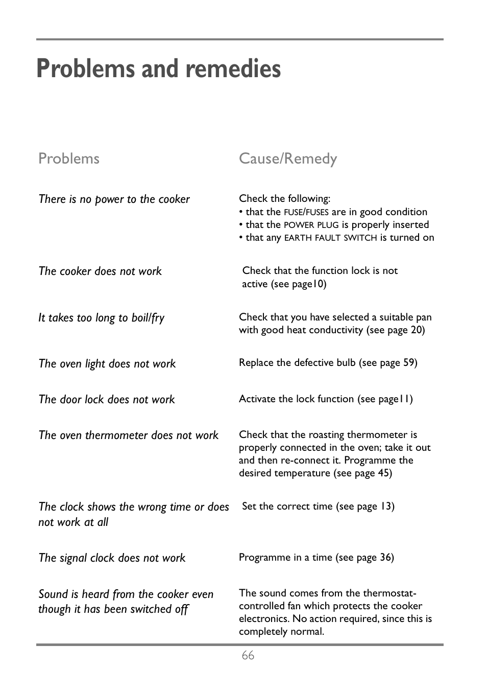 Problems and remedies, Problems cause/remedy | Electrolux EKC60752 User Manual | Page 67 / 72