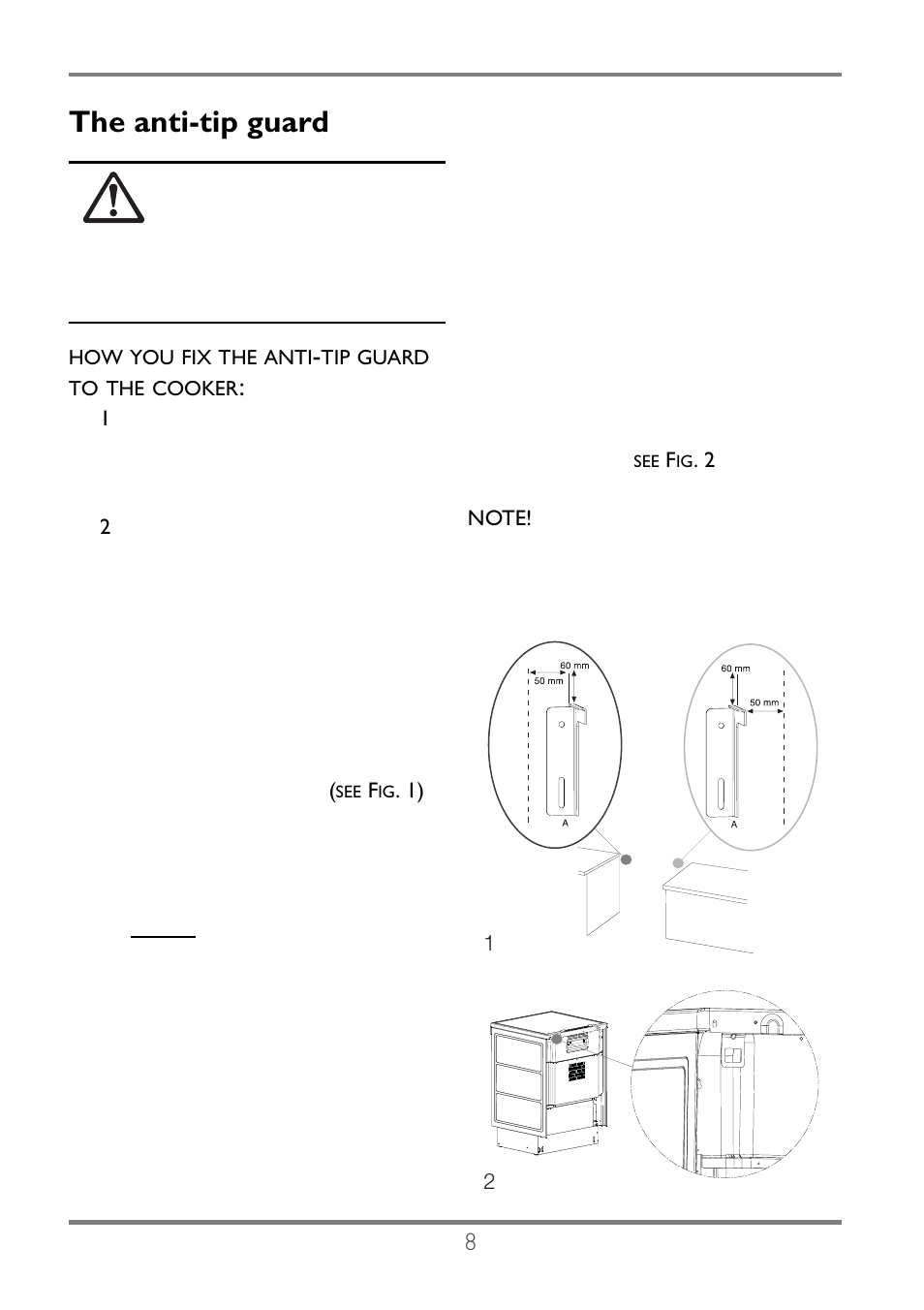 The anti-tip guard | Electrolux EKC60752 User Manual | Page 9 / 72