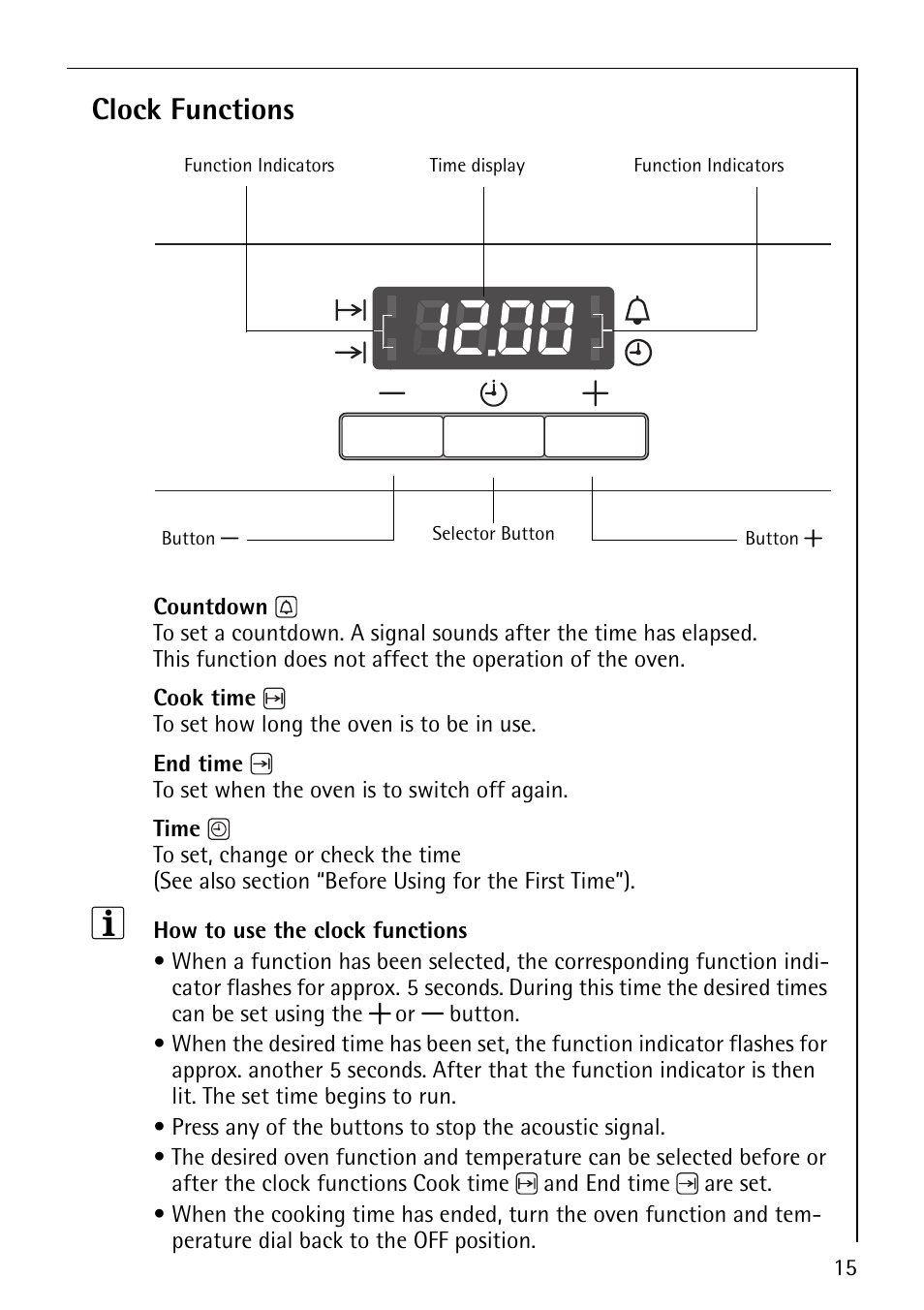 Clock functions | Electrolux B3101-4 User Manual | Page 15 / 48