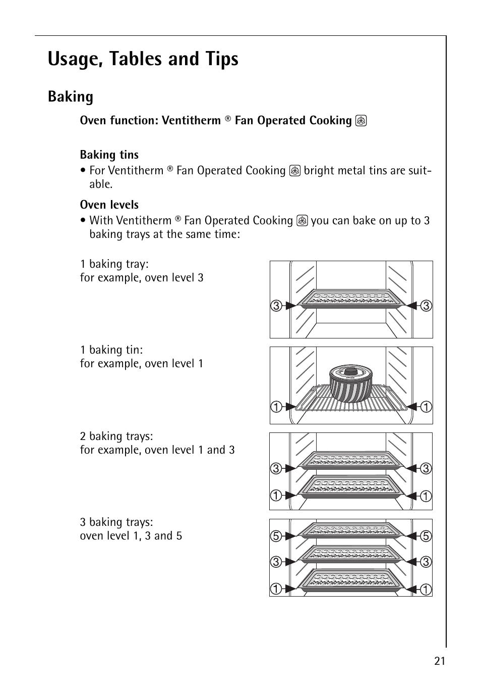 Usage, tables and tips, Baking | Electrolux B3101-4 User Manual | Page 21 / 48