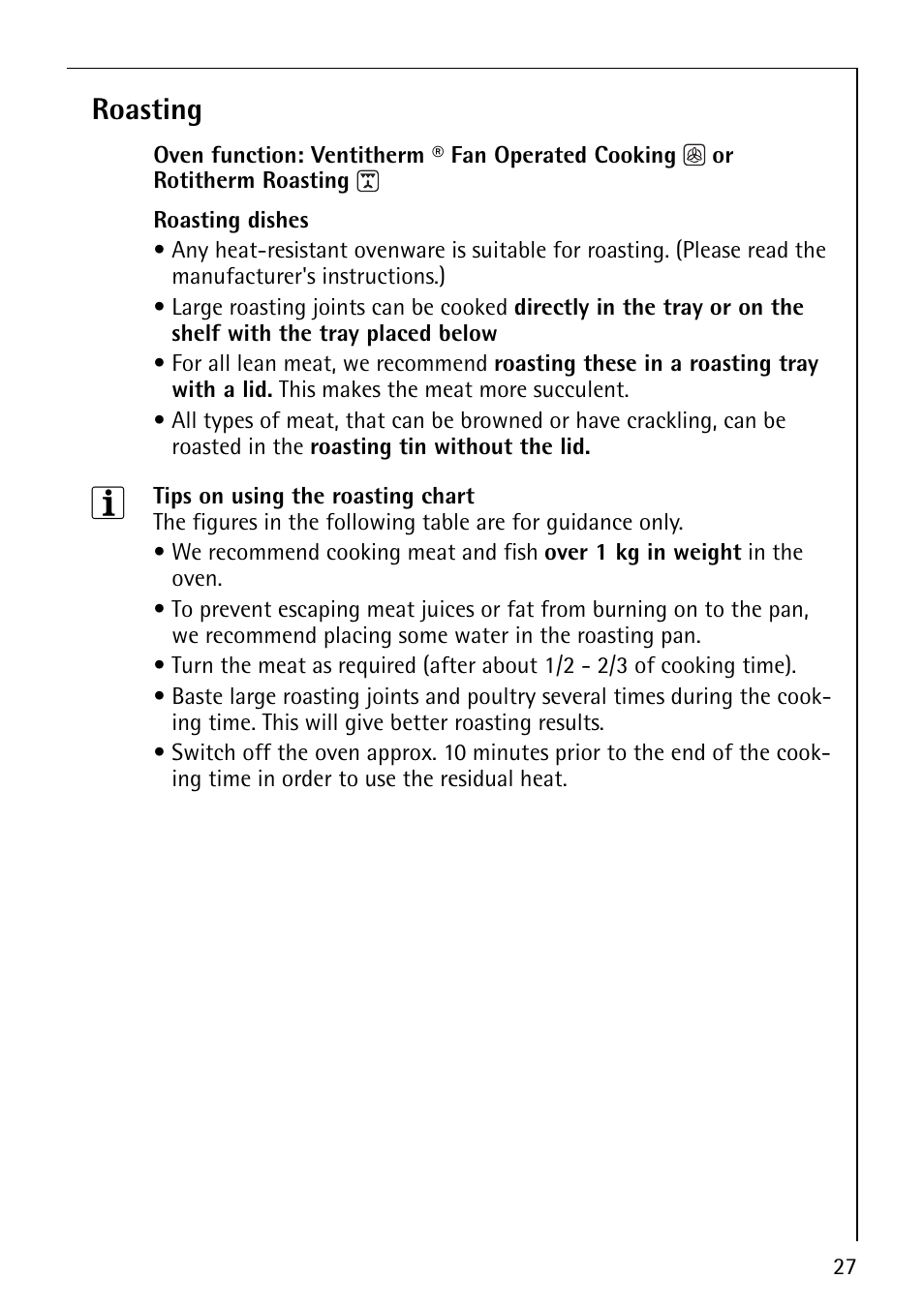 Roasting | Electrolux B3101-4 User Manual | Page 27 / 48