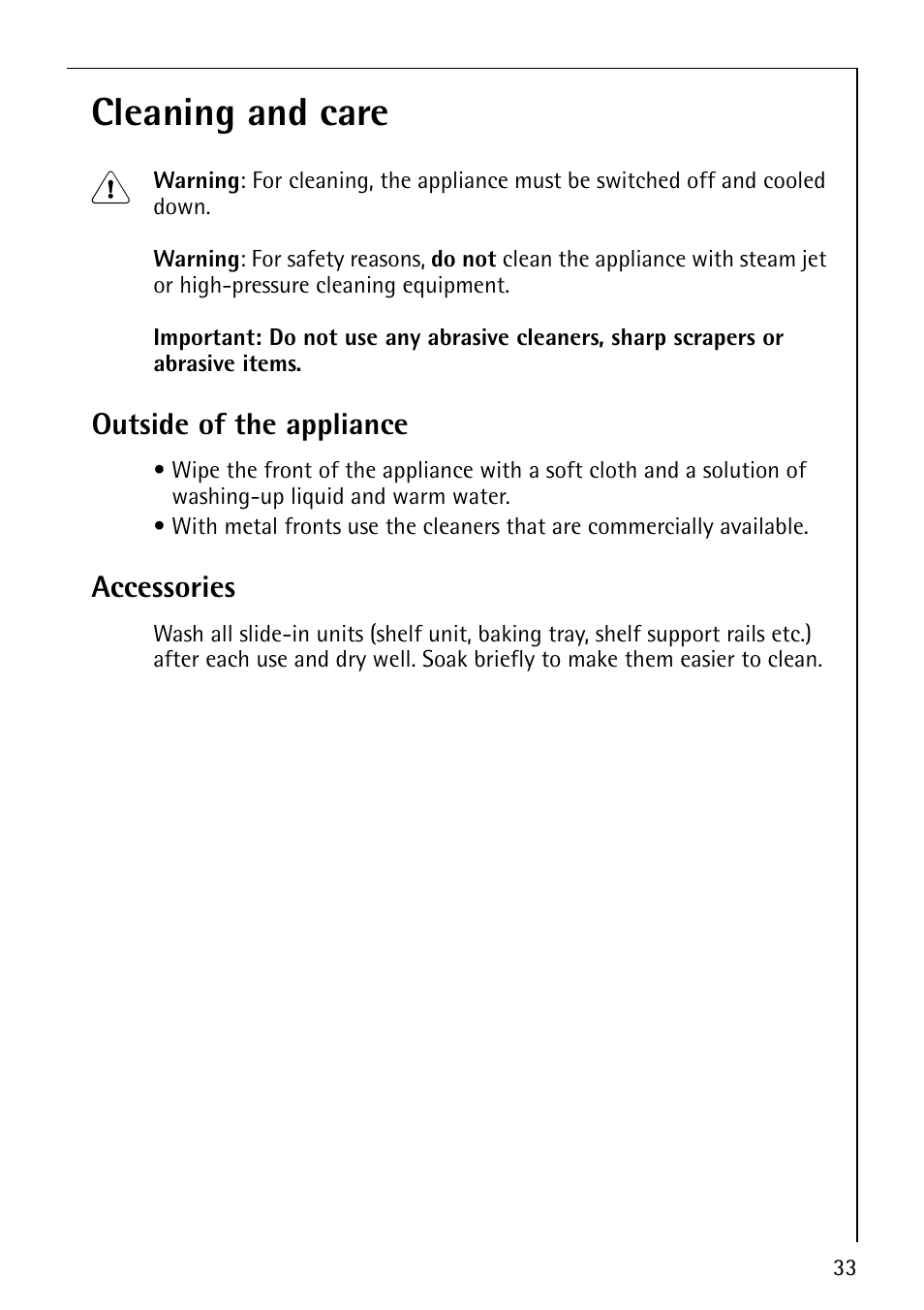 Cleaning and care 1, Outside of the appliance, Accessories | Electrolux B3101-4 User Manual | Page 33 / 48