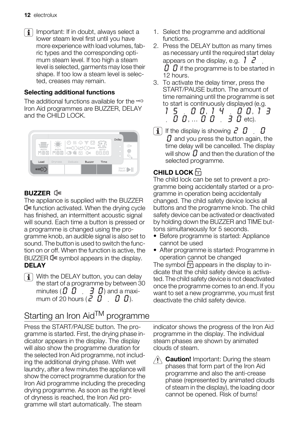 Starting an iron aid, Programme | Electrolux EDI97170W User Manual | Page 12 / 28