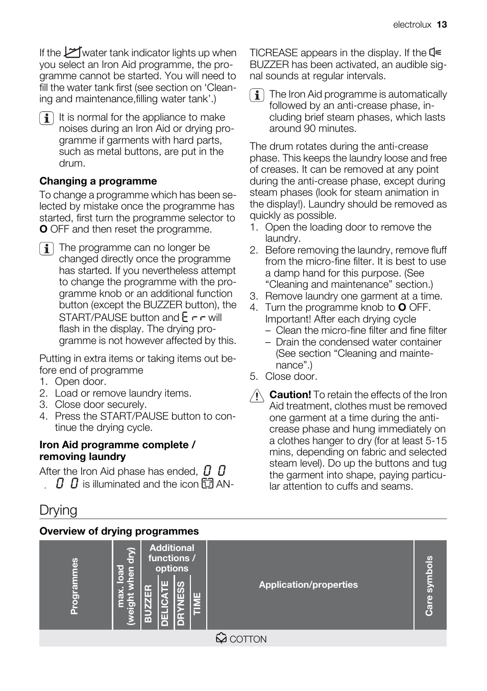 Drying | Electrolux EDI97170W User Manual | Page 13 / 28
