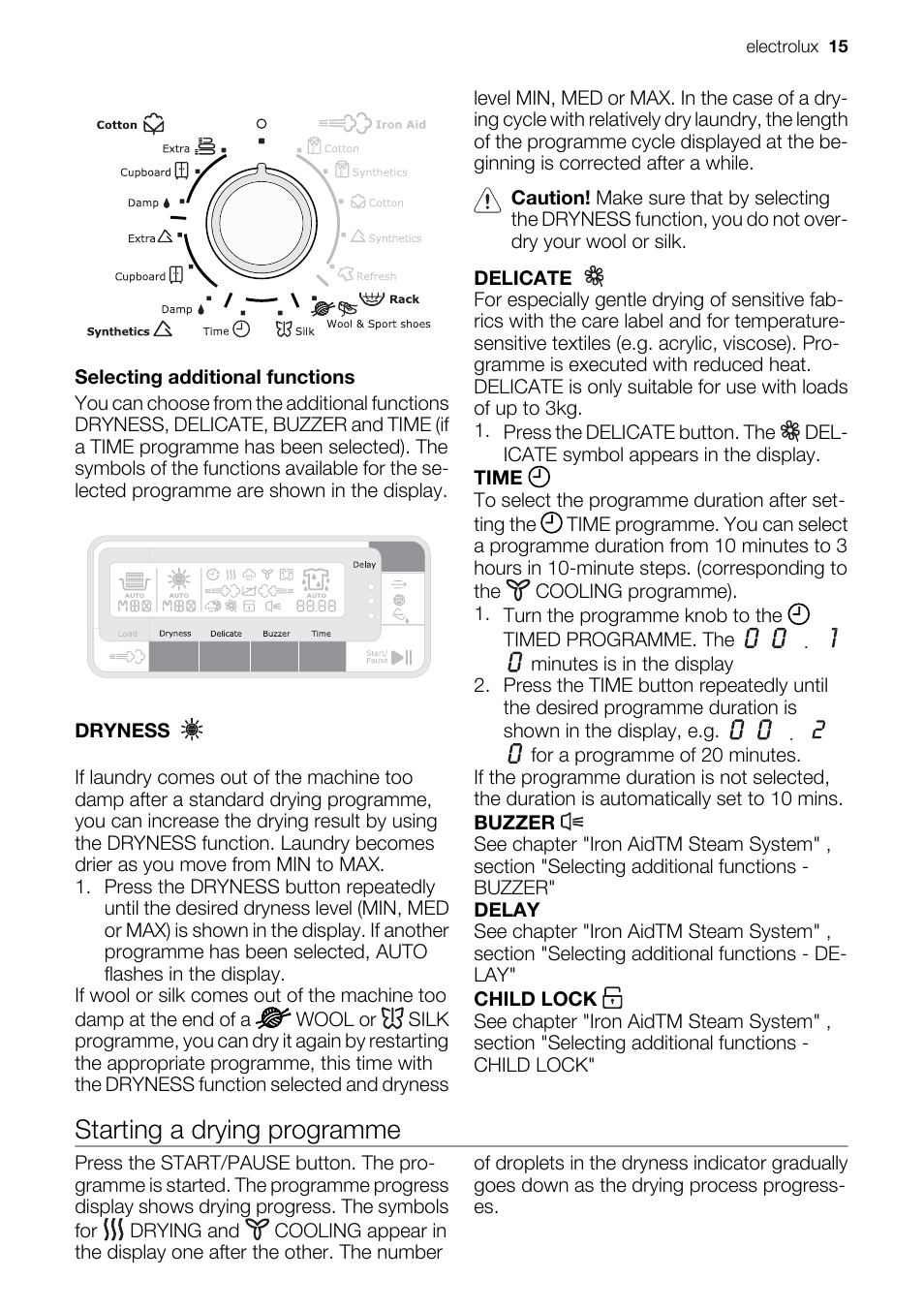 Starting a drying programme | Electrolux EDI97170W User Manual | Page 15 / 28