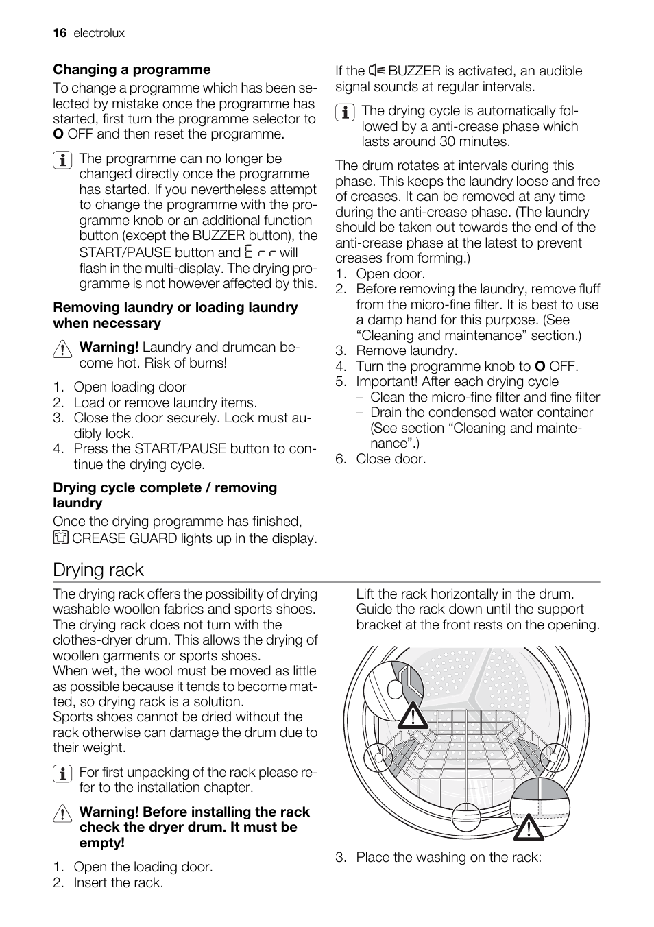 Drying rack | Electrolux EDI97170W User Manual | Page 16 / 28