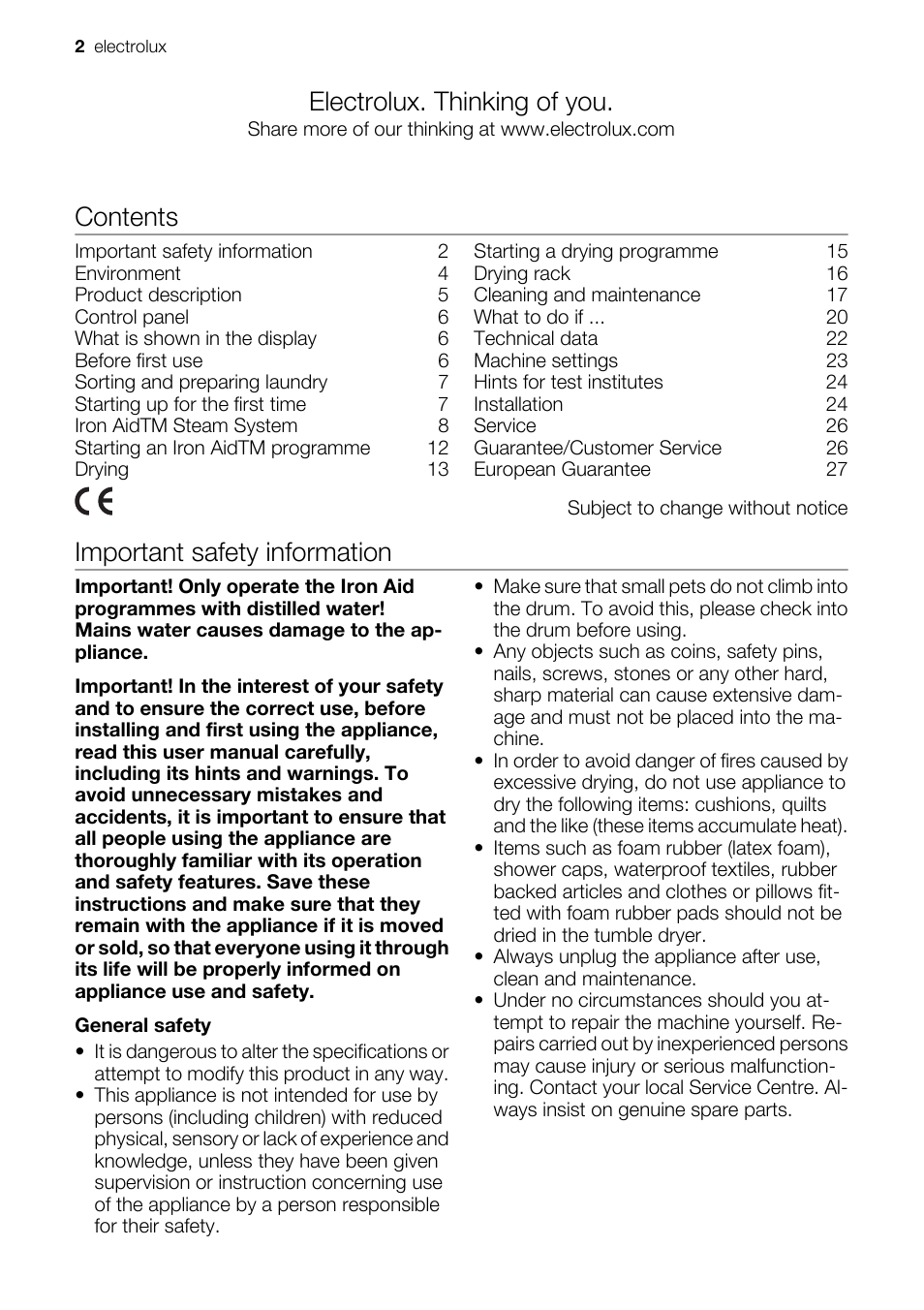 Electrolux EDI97170W User Manual | Page 2 / 28