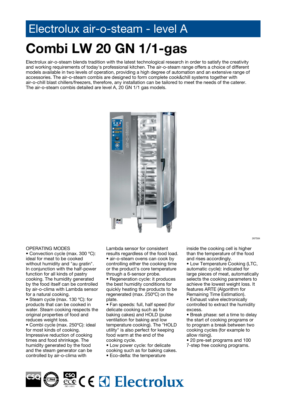 Electrolux Air-O-Steam AOS201GAG1 User Manual | 4 pages