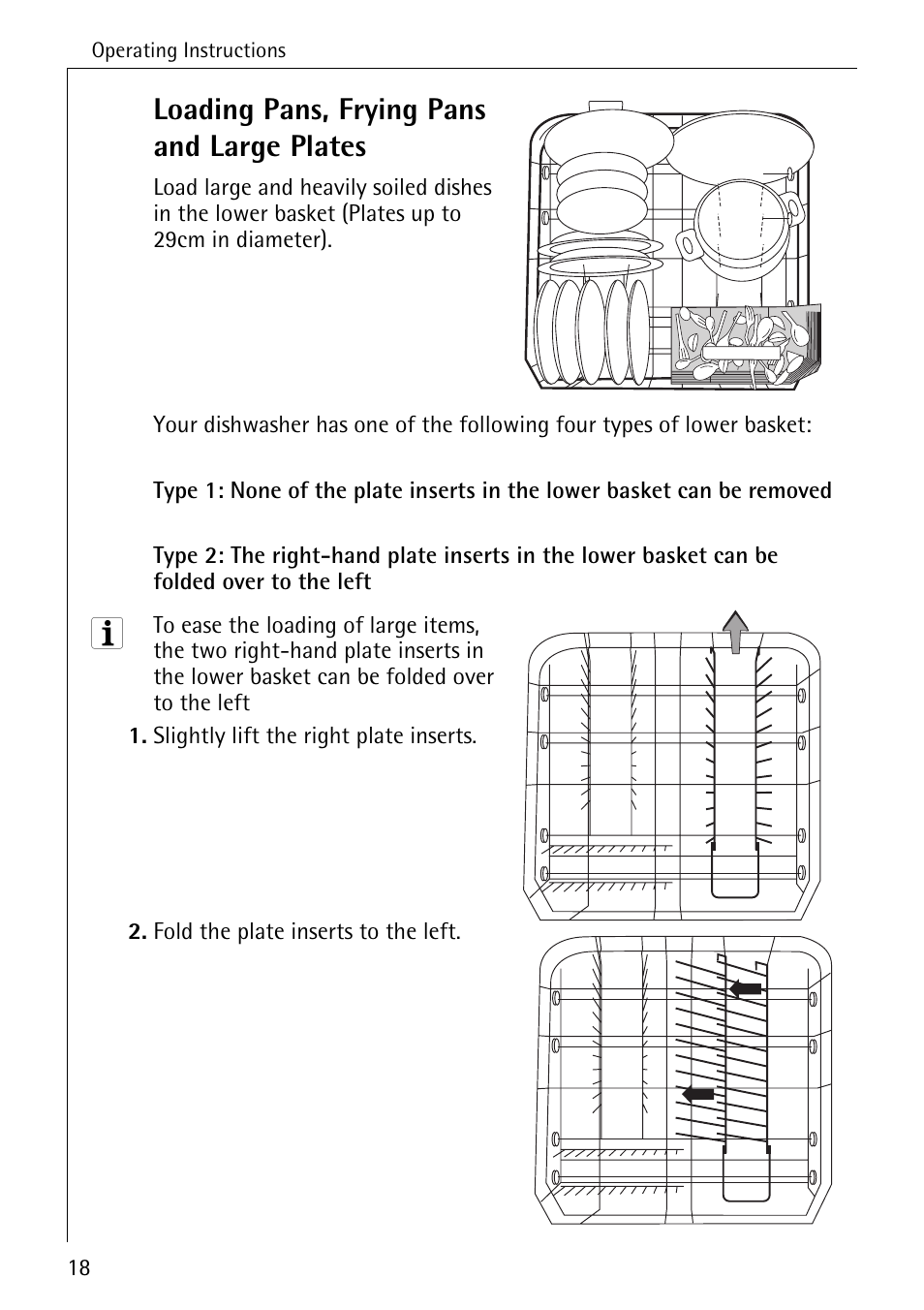 Loading pans, frying pans and large plates | Electrolux 50740 User Manual | Page 18 / 44