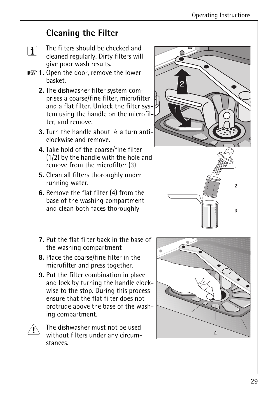 Cleaning the filter | Electrolux 50740 User Manual | Page 29 / 44