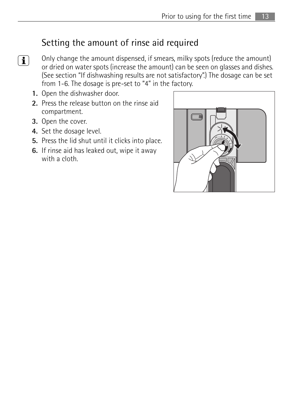 Setting the amount of rinse aid required | Electrolux 60870 User Manual | Page 13 / 48