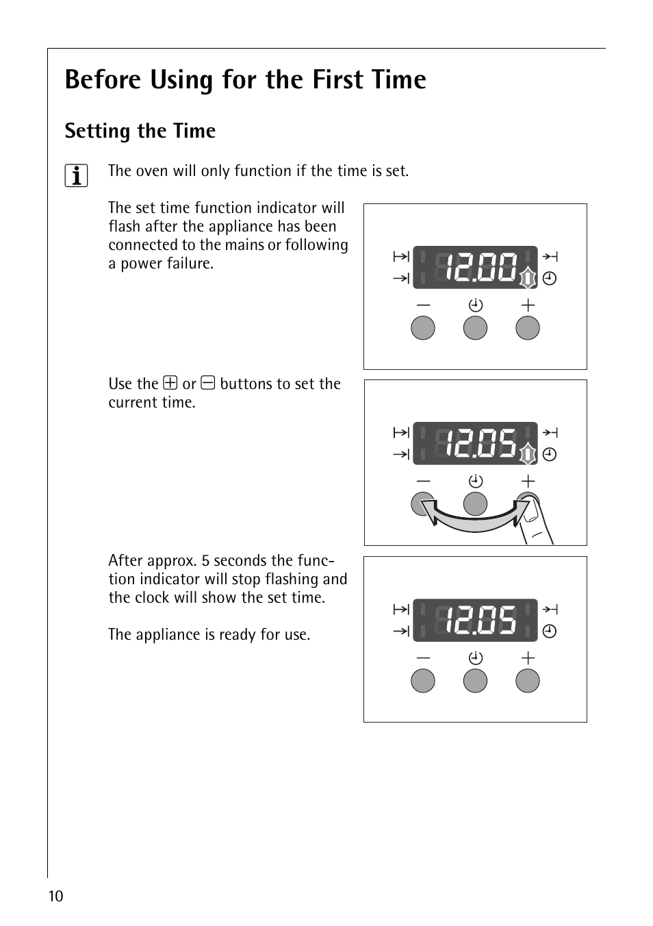 Before using for the first time, Setting the time | Electrolux COMPETENCE B1100-3 User Manual | Page 10 / 44