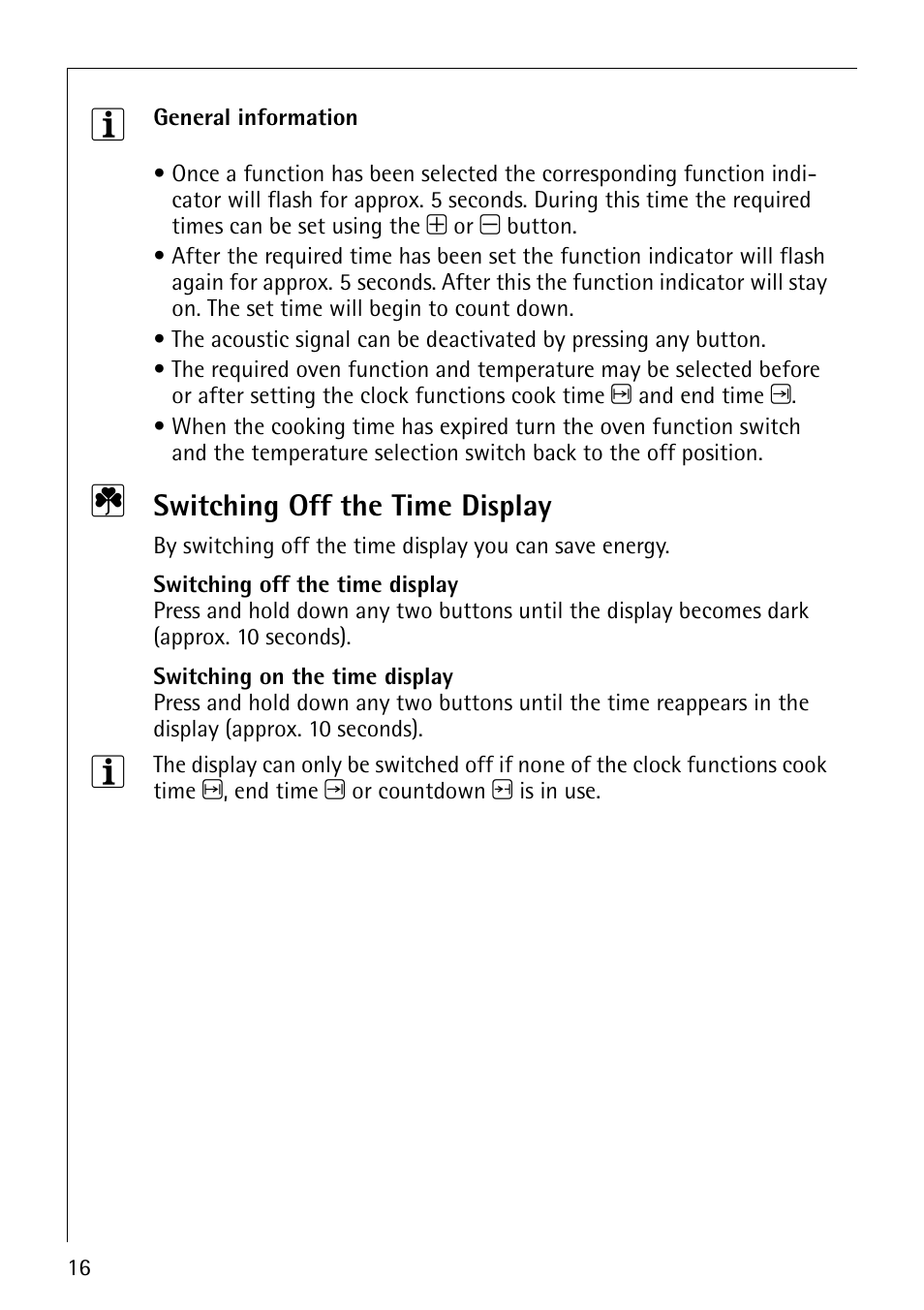 Switching off the time display | Electrolux COMPETENCE B1100-3 User Manual | Page 16 / 44