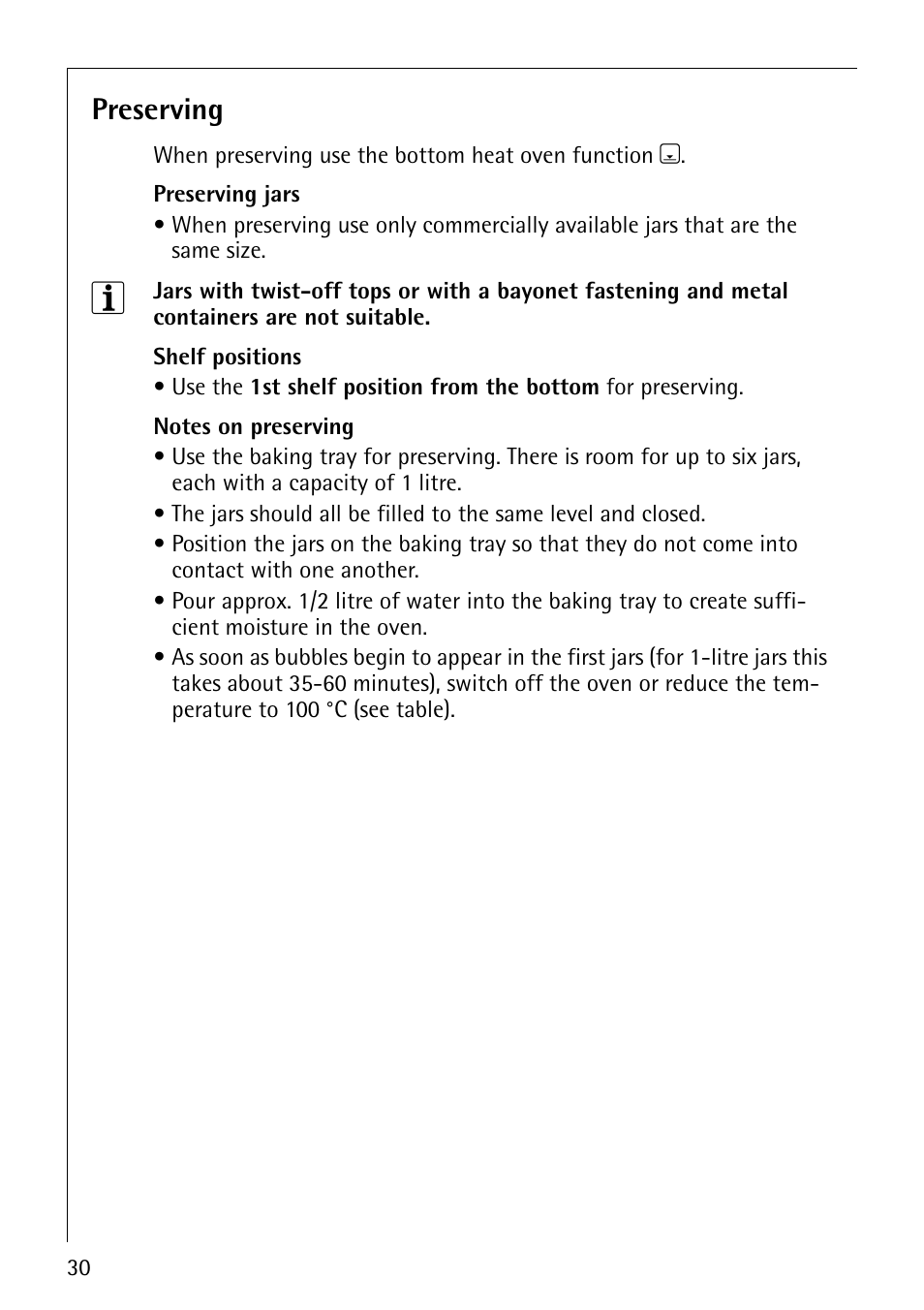 Preserving | Electrolux COMPETENCE B1100-3 User Manual | Page 30 / 44