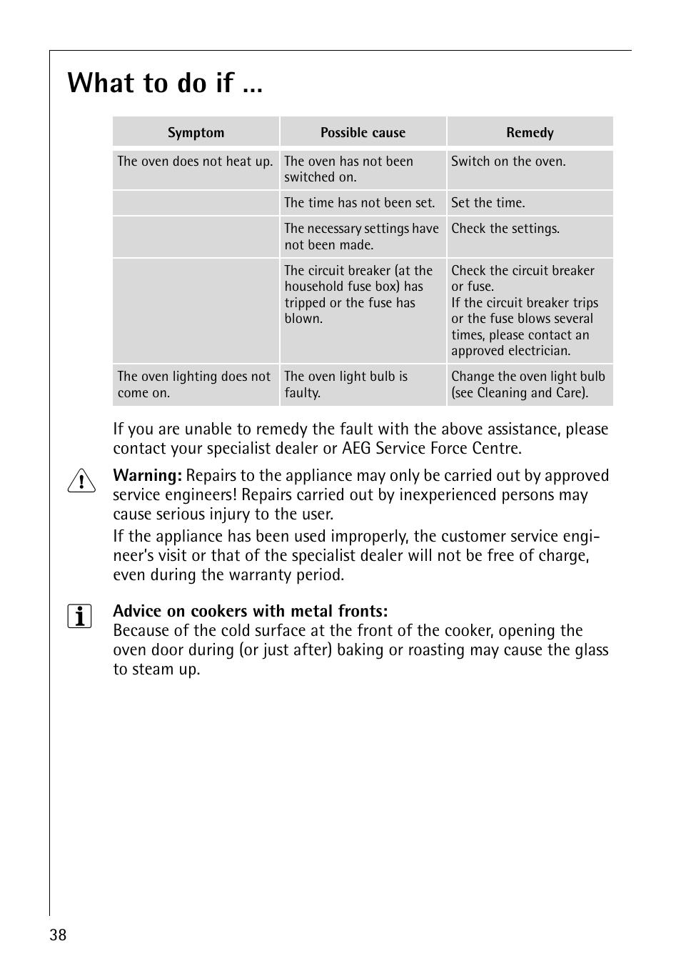 What to do if | Electrolux COMPETENCE B1100-3 User Manual | Page 38 / 44