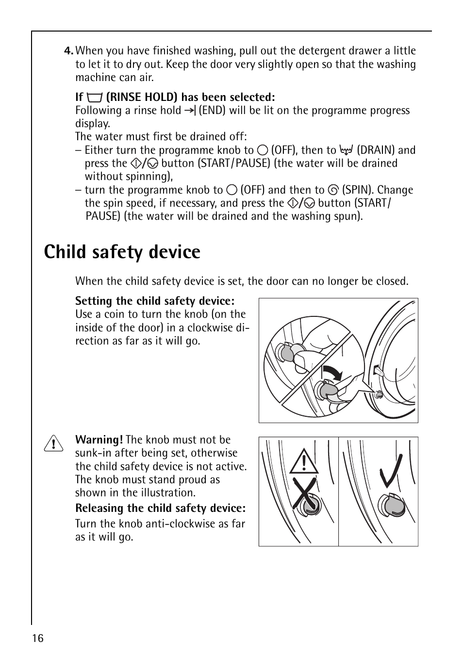 Child safety device | Electrolux LAVAMAT 62610 User Manual | Page 16 / 36