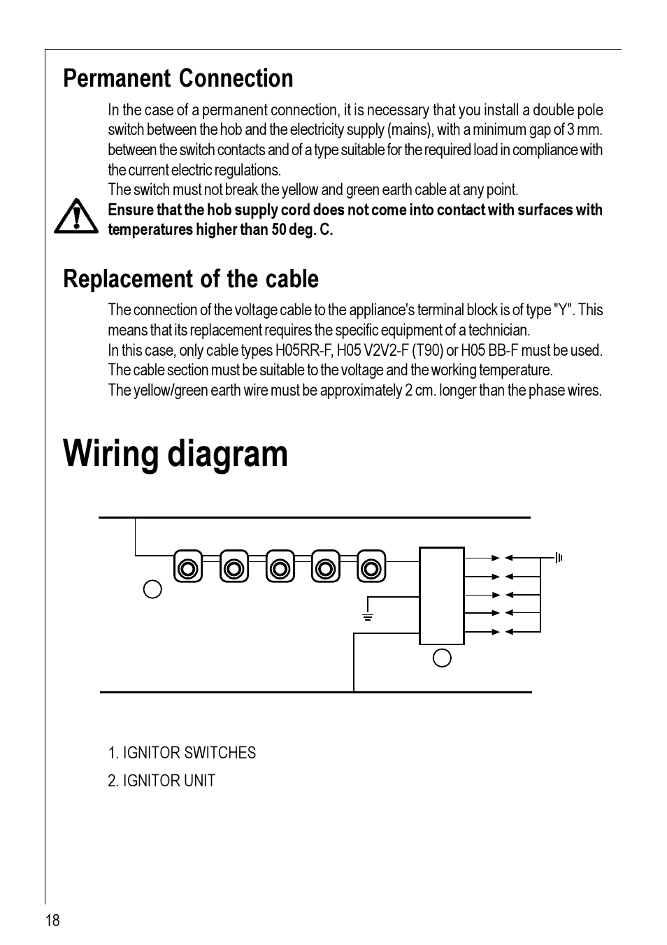 Wiring diagram, Permanent connection, Replacement of the cable | Electrolux 95752 G User Manual | Page 18 / 24