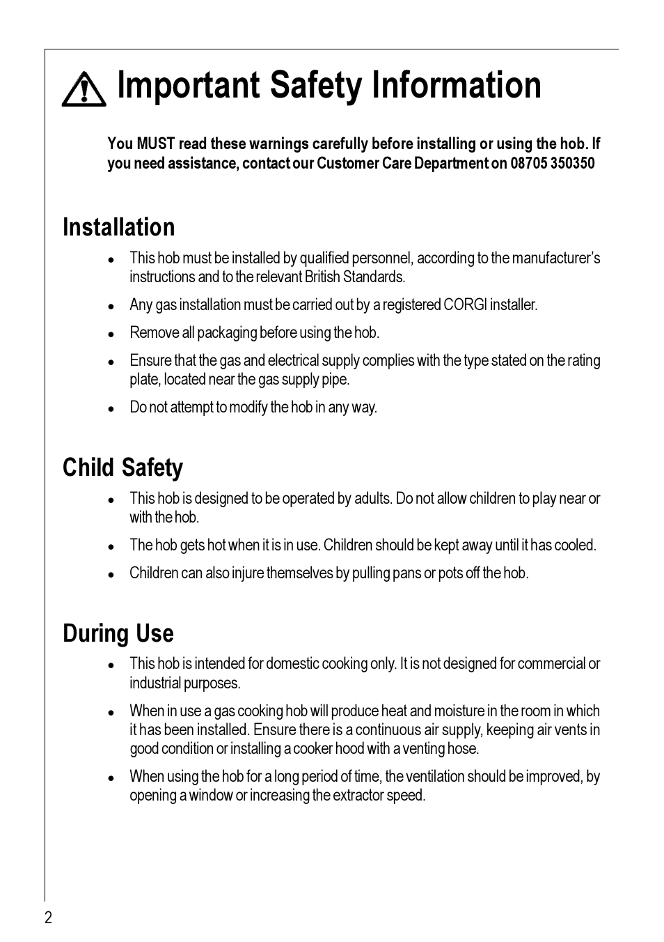 Important safety information, Installation, Child safety | During use | Electrolux 95752 G User Manual | Page 2 / 24