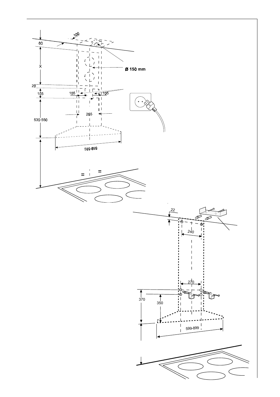 Exhaust tube power outlet, Wall bracket | Electrolux D 8391 D User Manual | Page 17 / 20