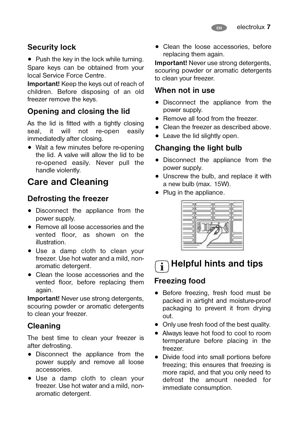 Care and cleaning, Helpful hints and tips | Electrolux ECN 30104 W User Manual | Page 7 / 16