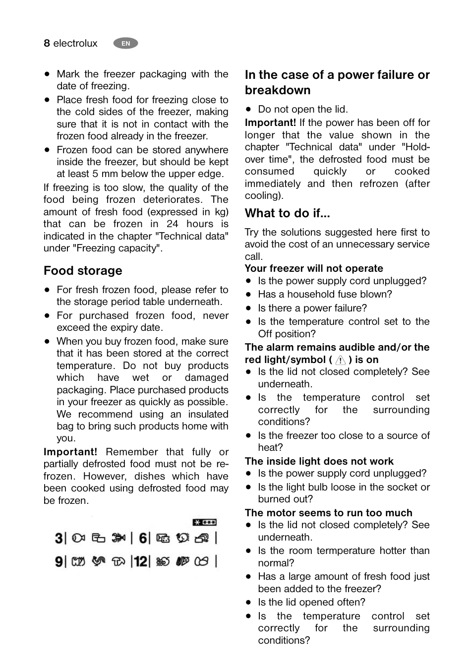 Food storage, What to do if | Electrolux ECN 30104 W User Manual | Page 8 / 16