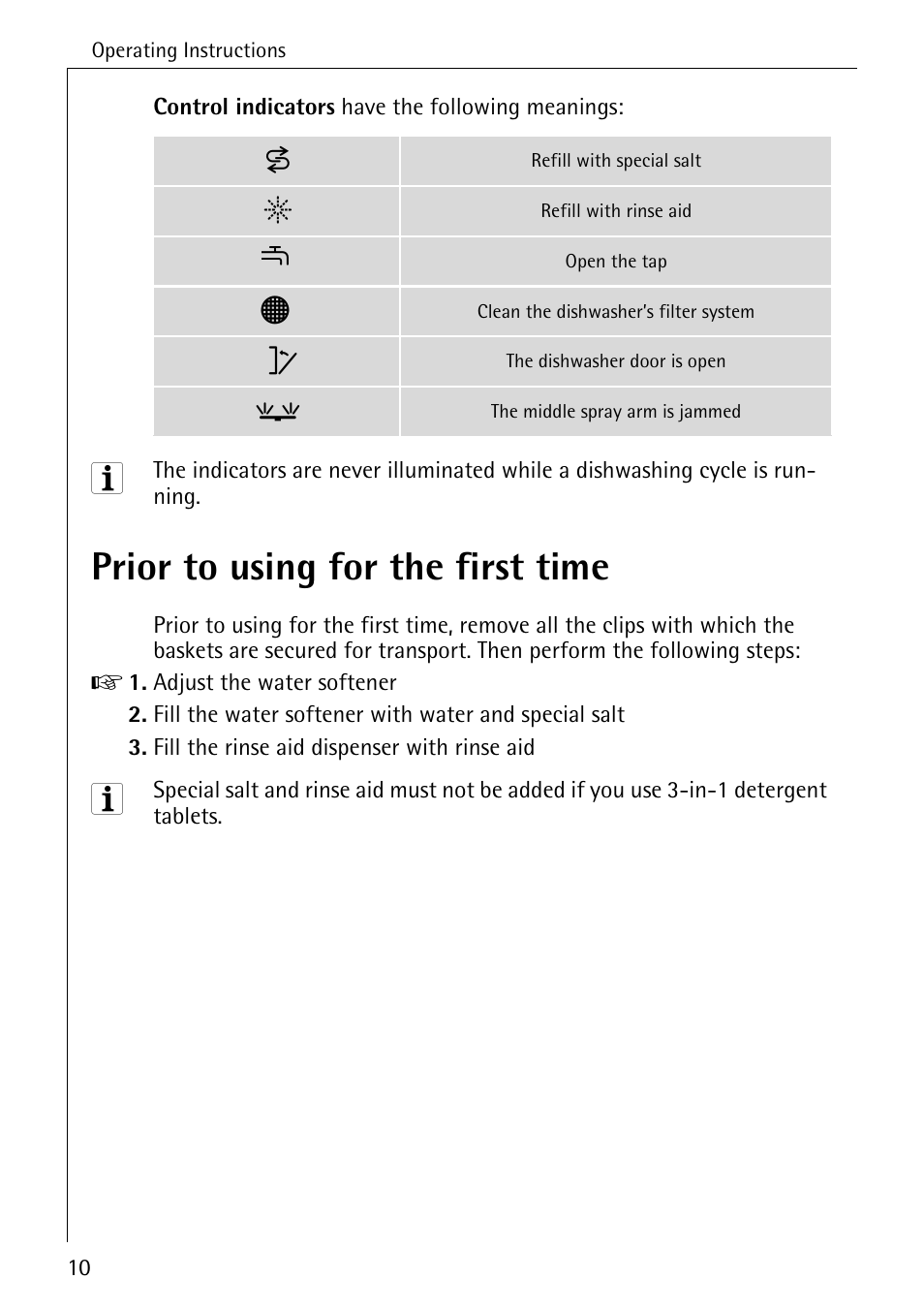 Prior to using for the first time | Electrolux 86070 VI User Manual | Page 10 / 52