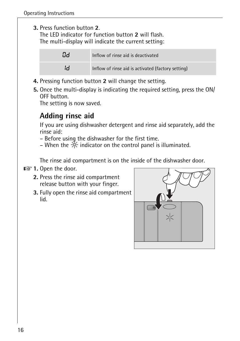 Adding rinse aid | Electrolux 86070 VI User Manual | Page 16 / 52