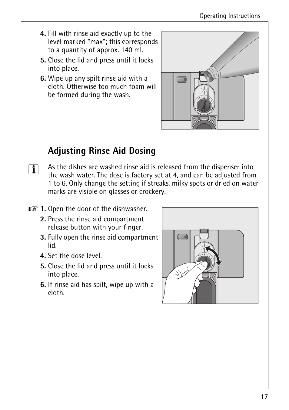 Adjusting rinse aid dosing | Electrolux 86070 VI User Manual | Page 17 / 52