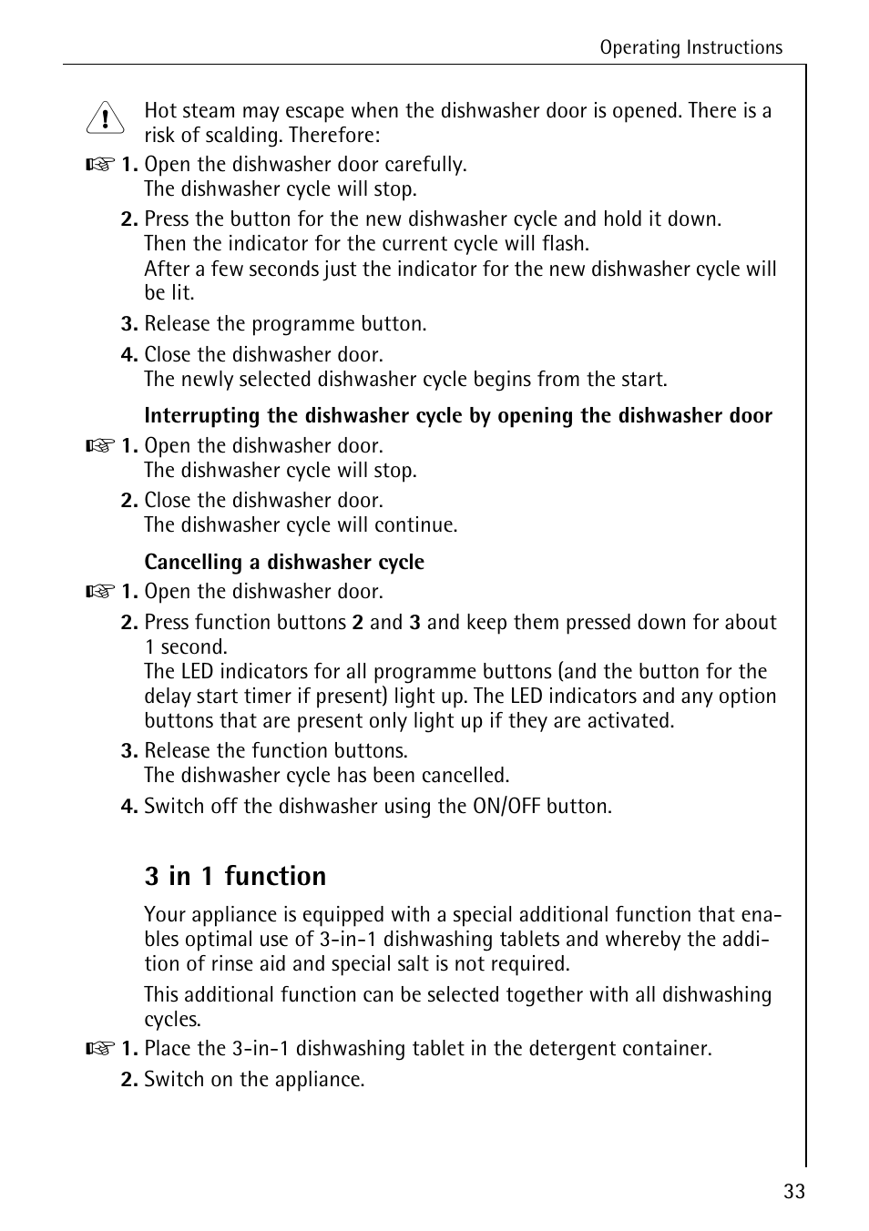 3 in 1 function | Electrolux 86070 VI User Manual | Page 33 / 52