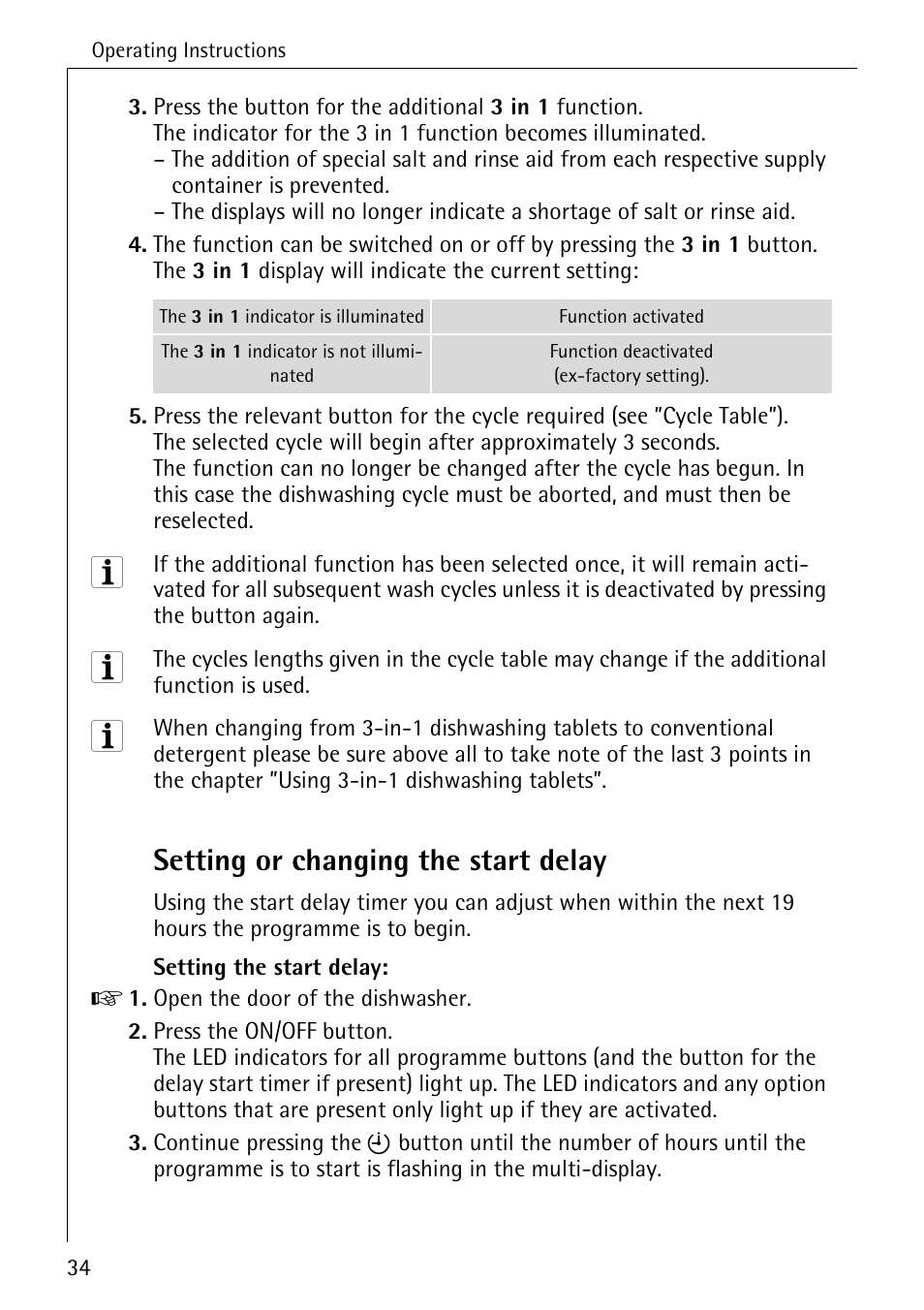 Setting or changing the start delay | Electrolux 86070 VI User Manual | Page 34 / 52