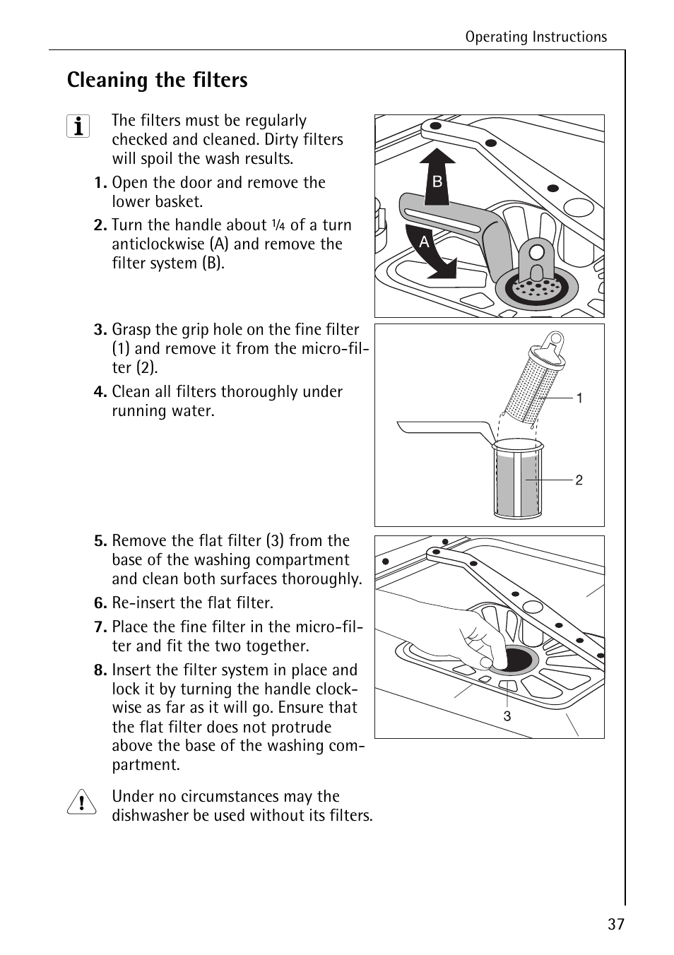 Cleaning the filters | Electrolux 86070 VI User Manual | Page 37 / 52