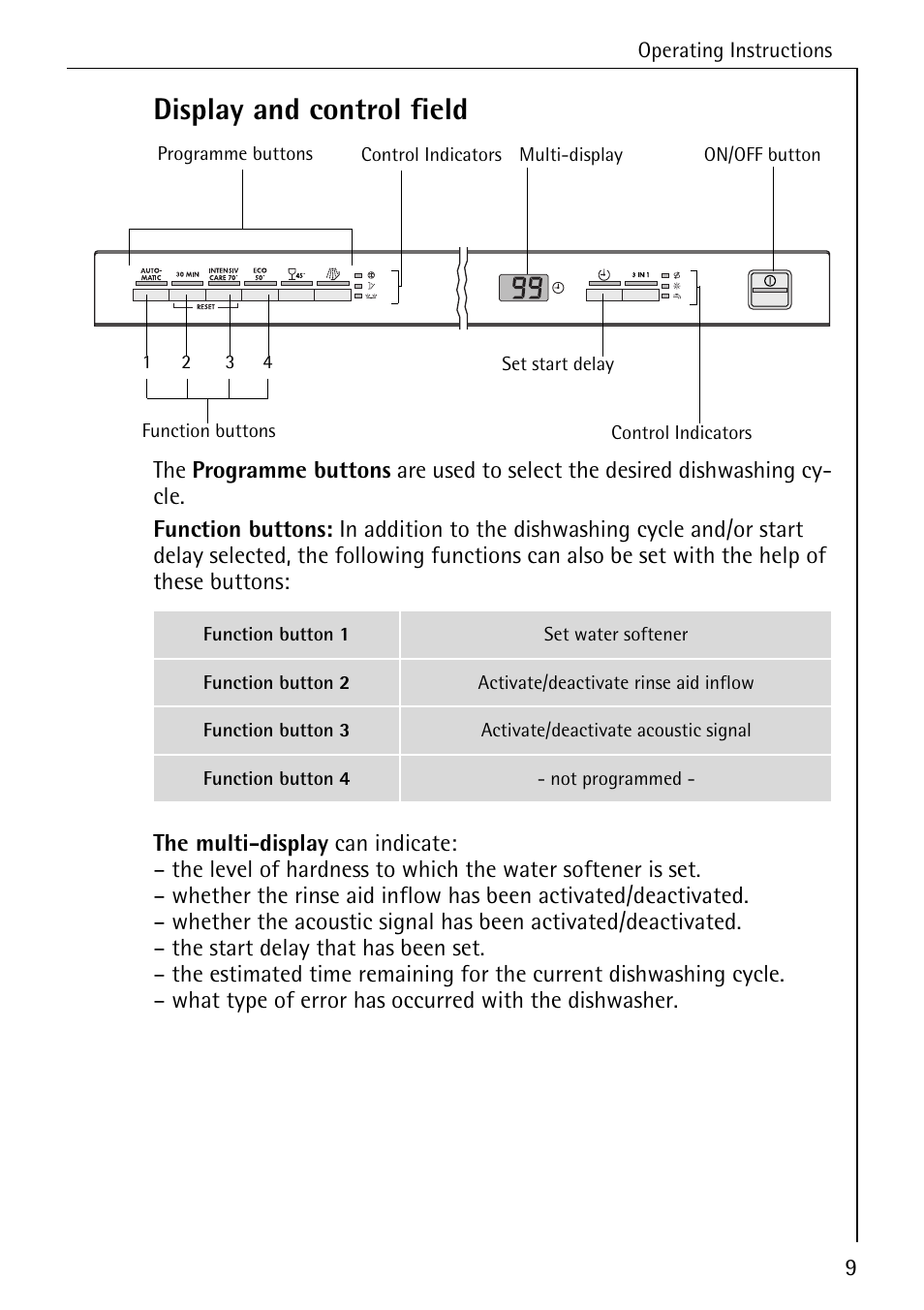 Display and control field | Electrolux 86070 VI User Manual | Page 9 / 52