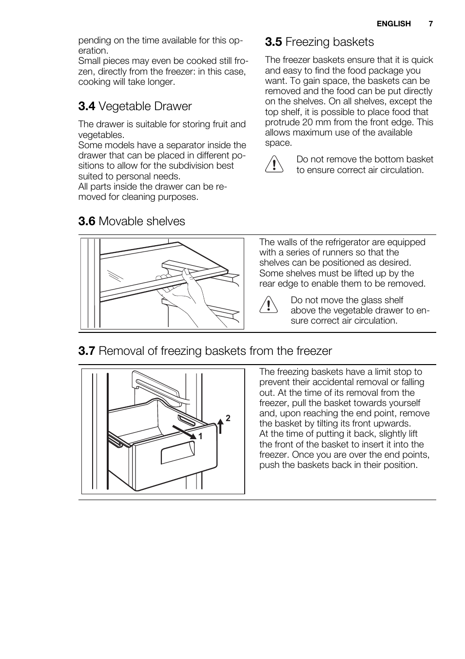 4 vegetable drawer, 5 freezing baskets, 6 movable shelves | 7 removal of freezing baskets from the freezer | Electrolux EN3700AHW User Manual | Page 7 / 20