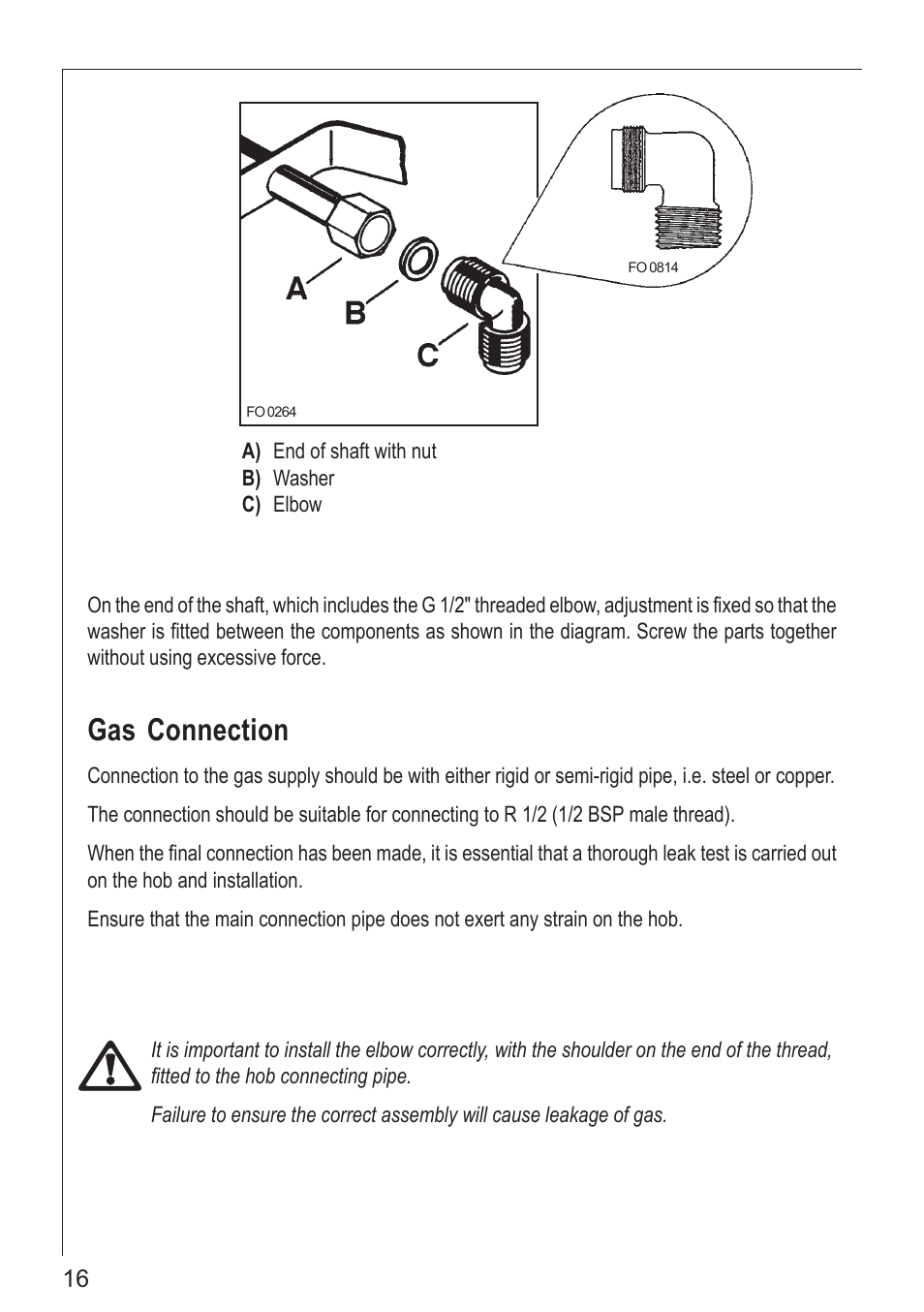Gas connection | Electrolux 61502 G User Manual | Page 16 / 28