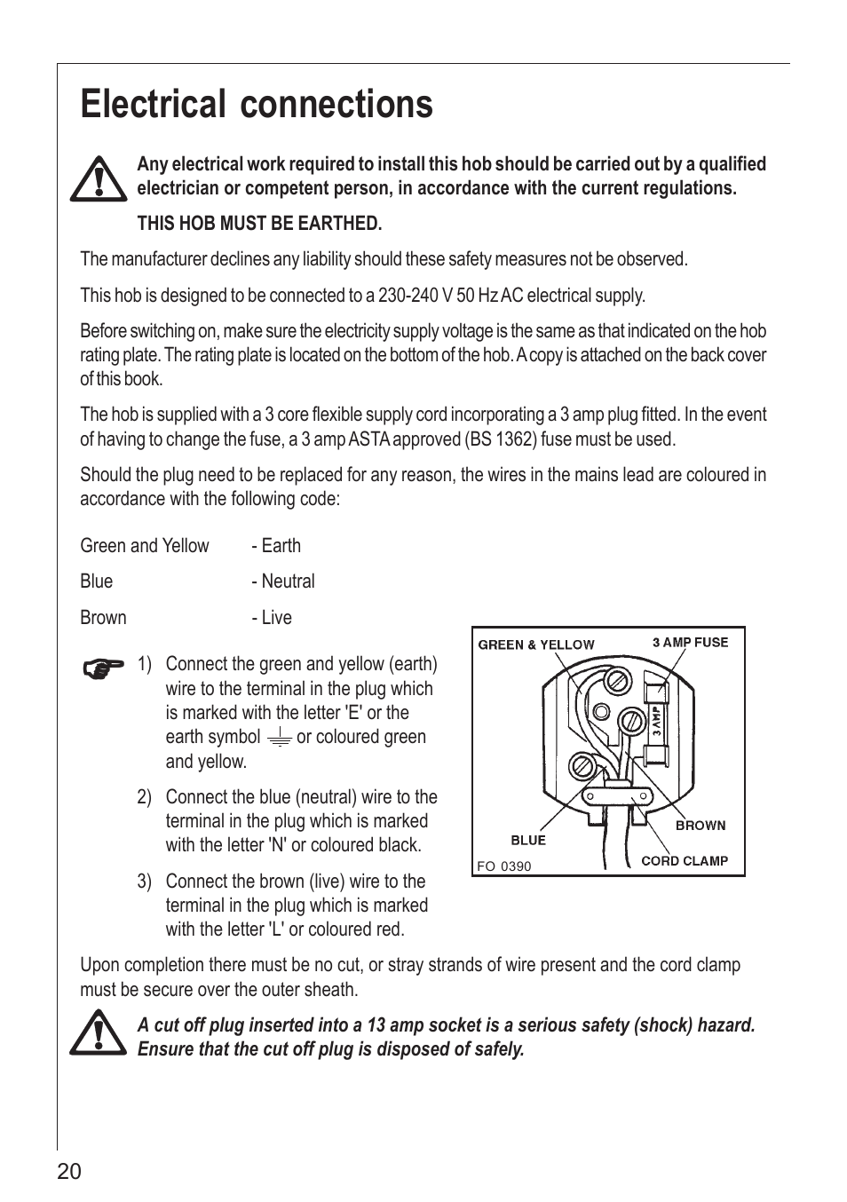 Electrical connections | Electrolux 61502 G User Manual | Page 20 / 28