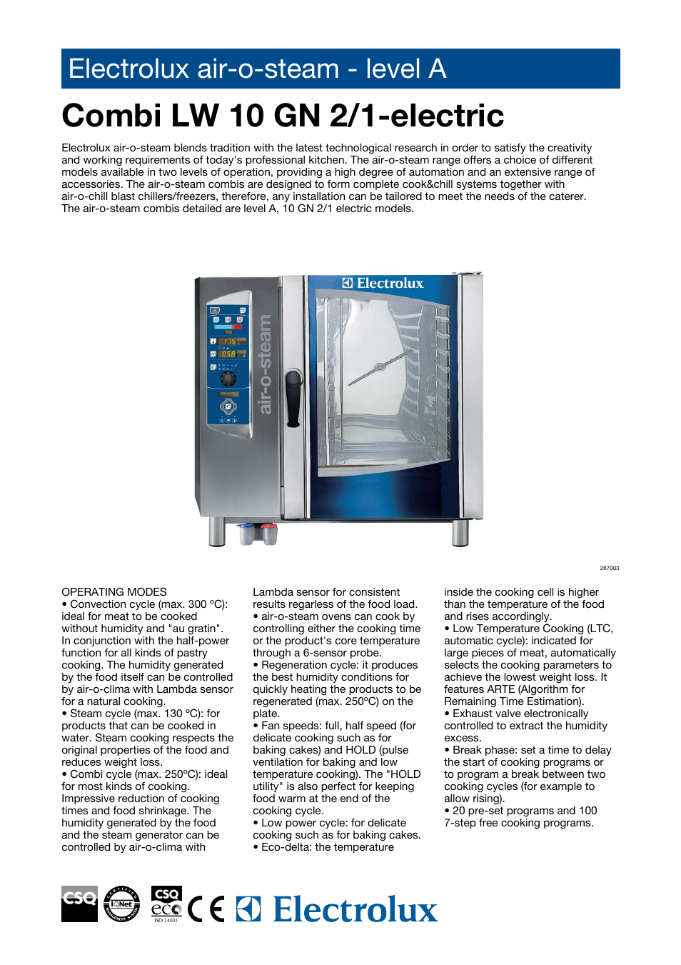 Electrolux Air-O-Steam AOS102EAA1 User Manual | 4 pages