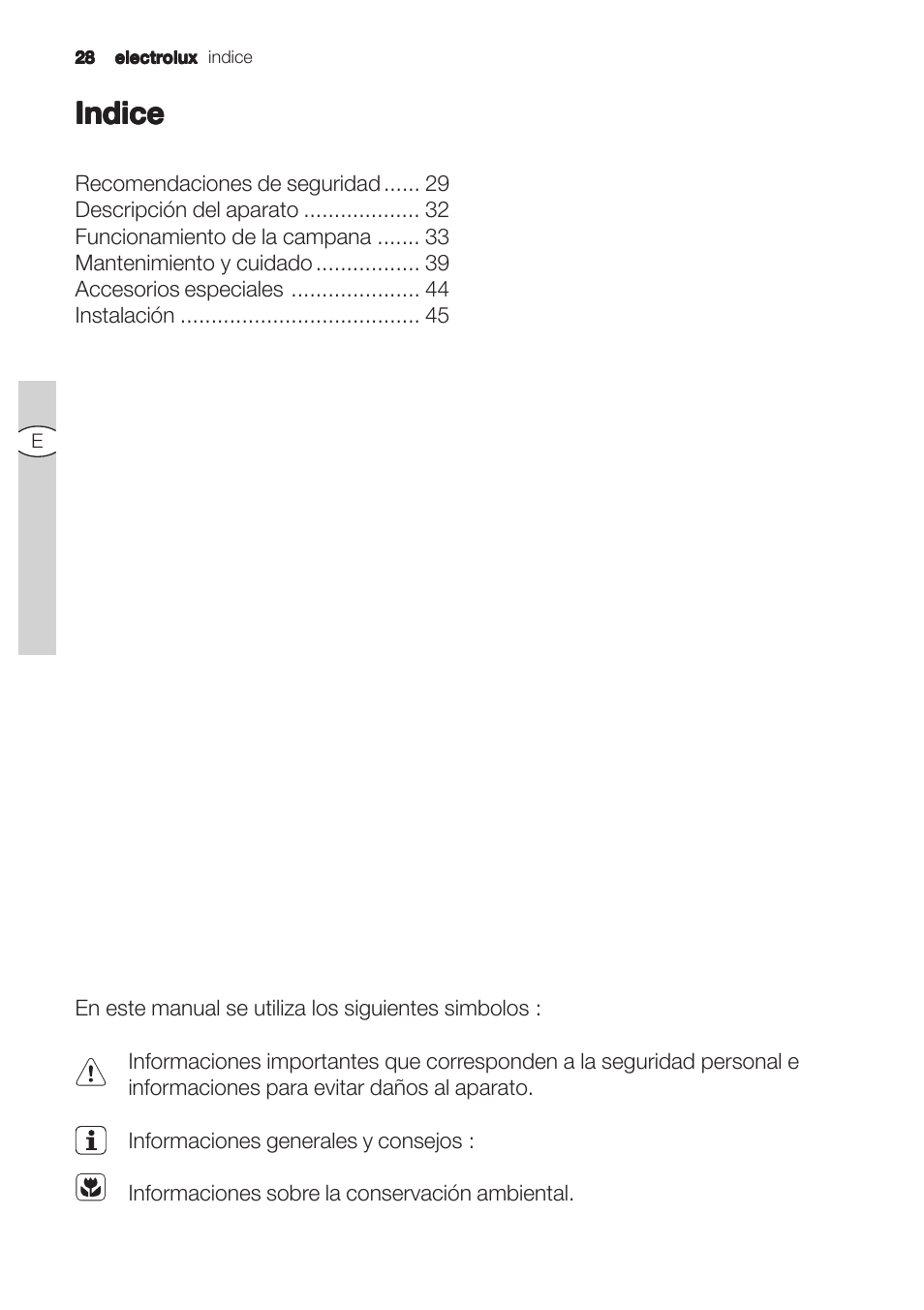 Indice | Electrolux U31180 EFC 9670-6670 User Manual | Page 28 / 80
