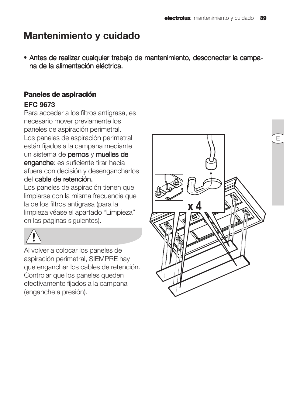 Mantenimiento y cuidado | Electrolux U31180 EFC 9670-6670 User Manual | Page 39 / 80