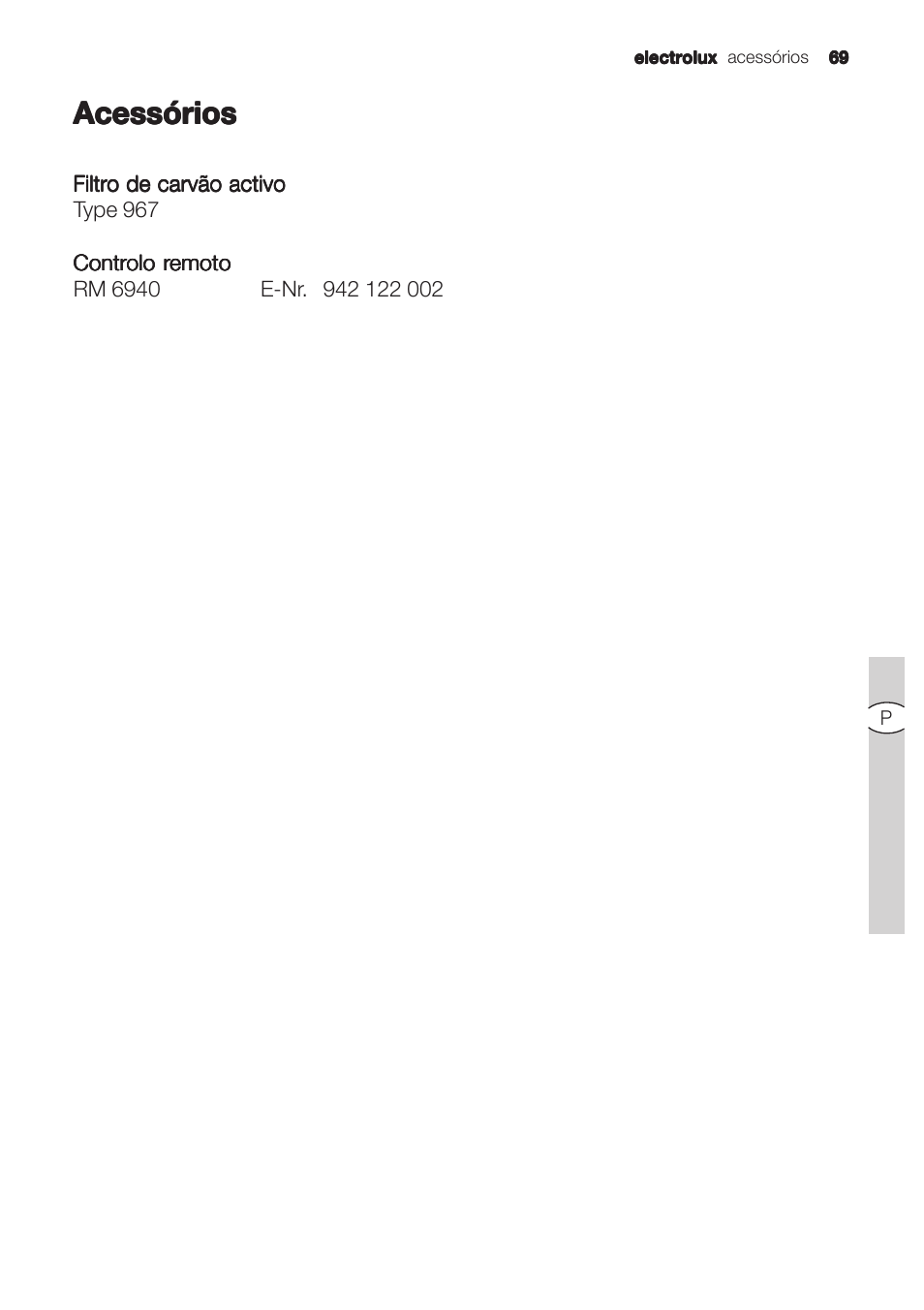 Acessórios | Electrolux U31180 EFC 9670-6670 User Manual | Page 69 / 80