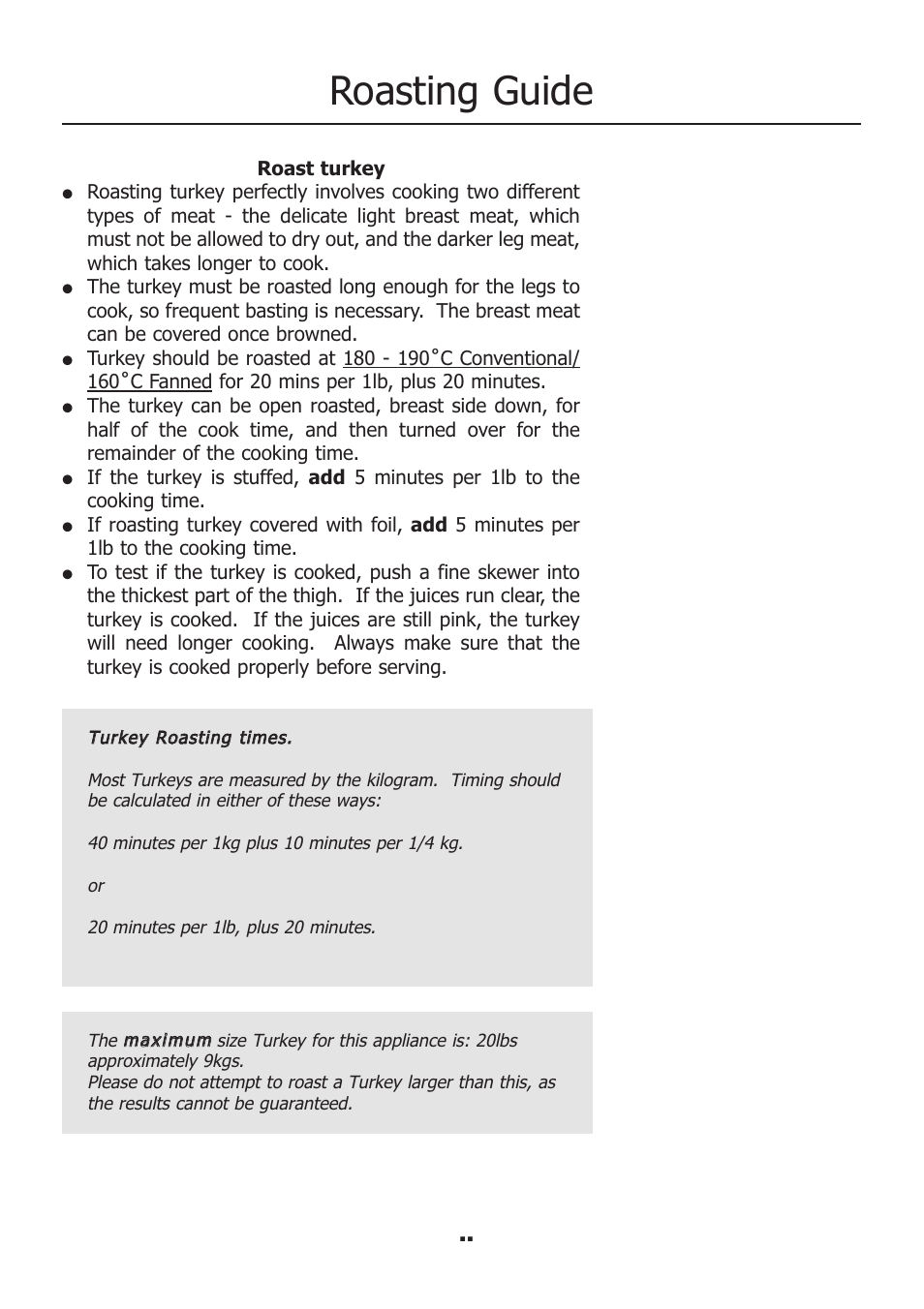 Roasting guide | Electrolux EKM11340KN User Manual | Page 14 / 36