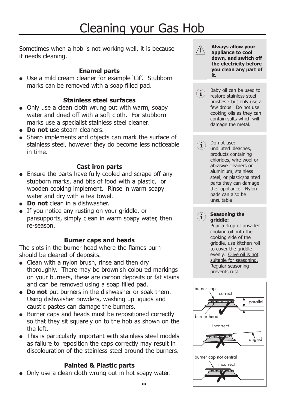 Cleaning your gas hob | Electrolux EKM11340KN User Manual | Page 19 / 36