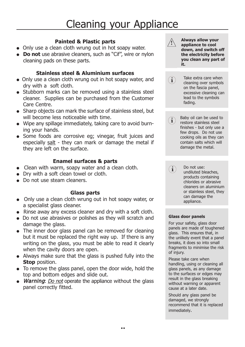 Cleaning your appliance | Electrolux EKM11340KN User Manual | Page 20 / 36